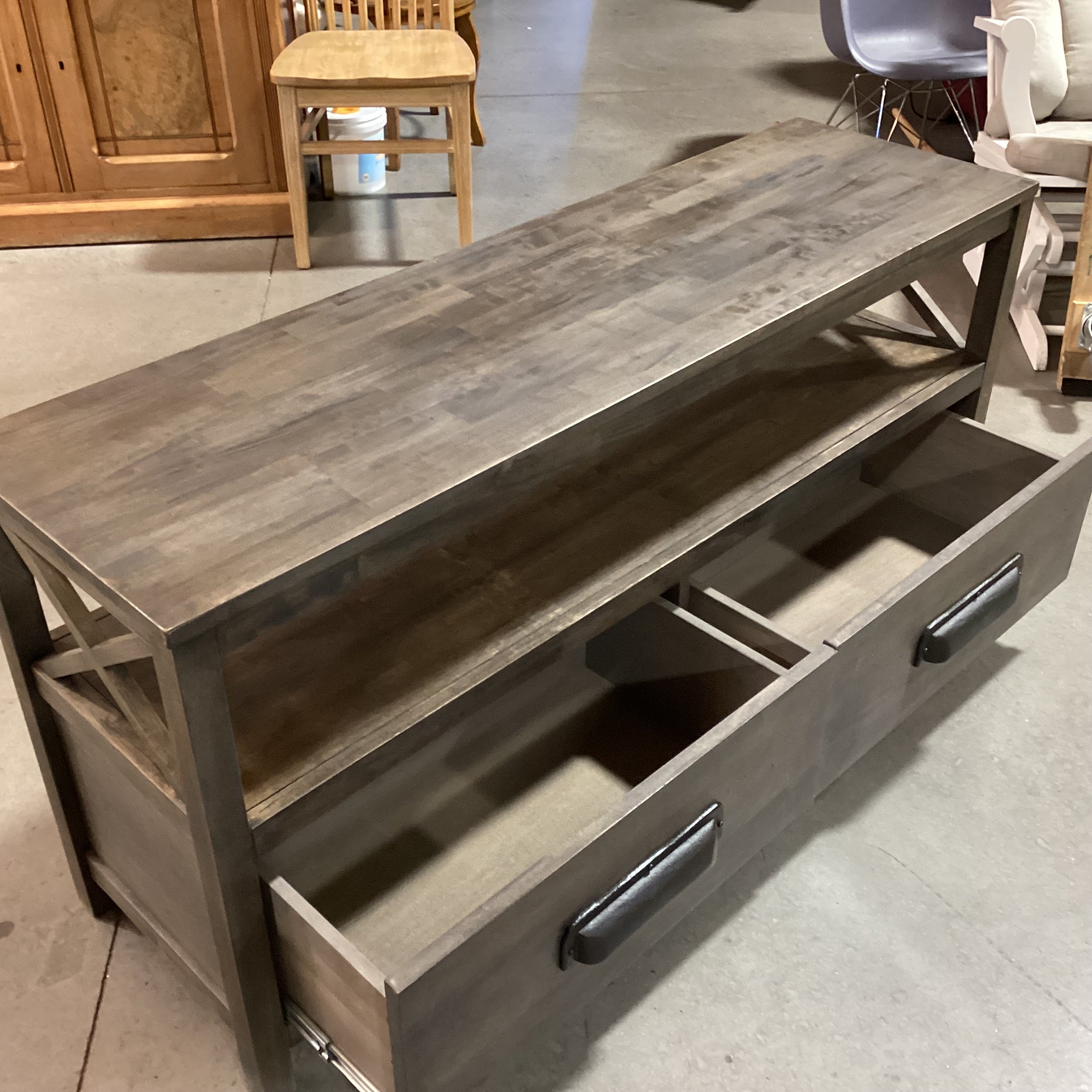 Farm House Washed Grey 2 Drawer with Shelf Console 54"x 16"x 26"