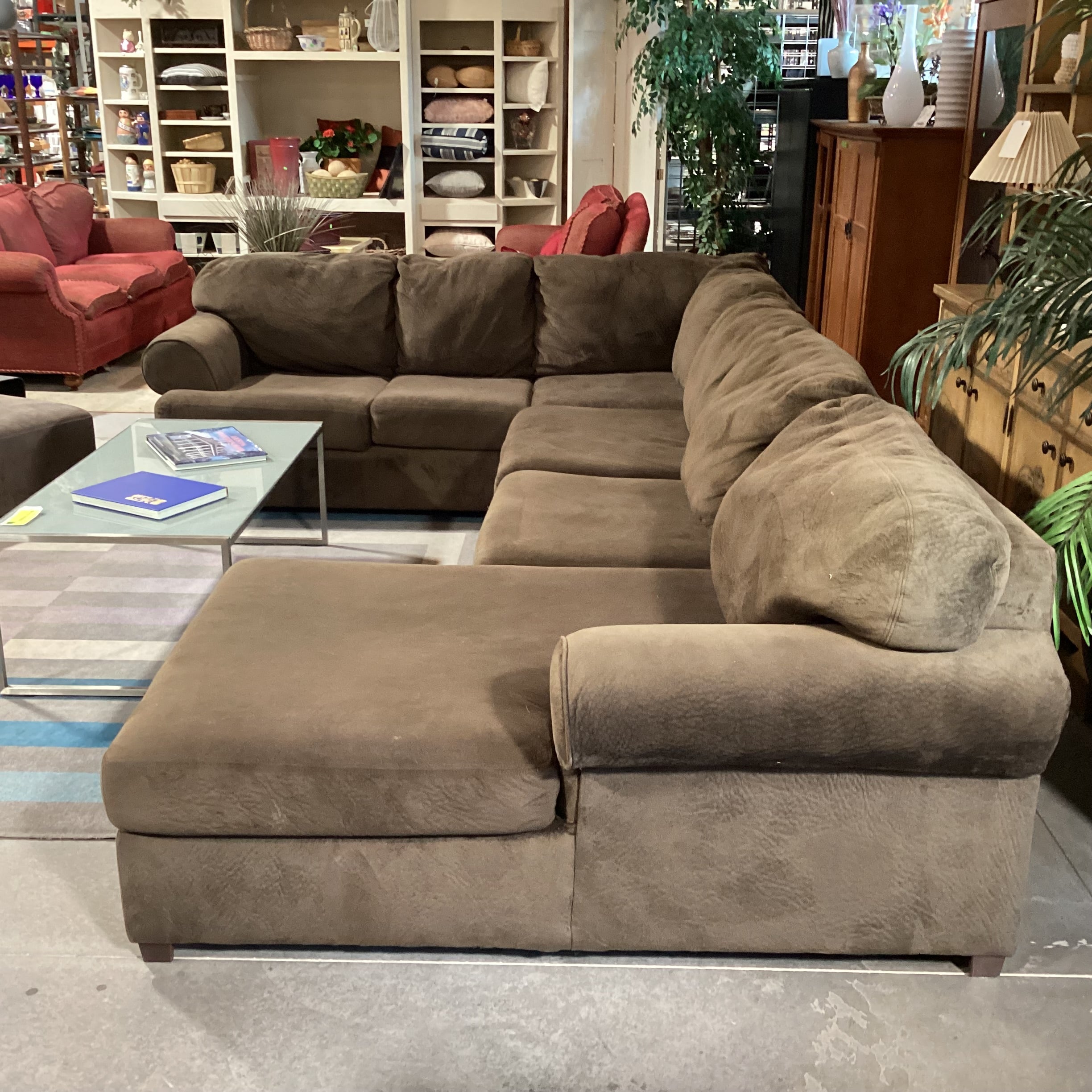Ashley Furniture Brown Textured Plush 3 Piece with Chaise Sectional
