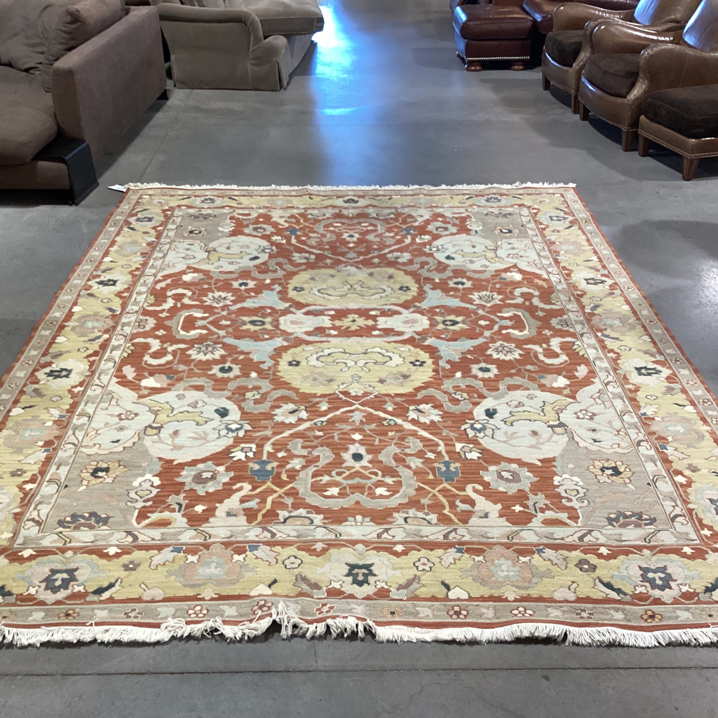 Burnt Orange Gold &  Taupe Hand Woven Wool Rug 7' 10" x 10' 3"