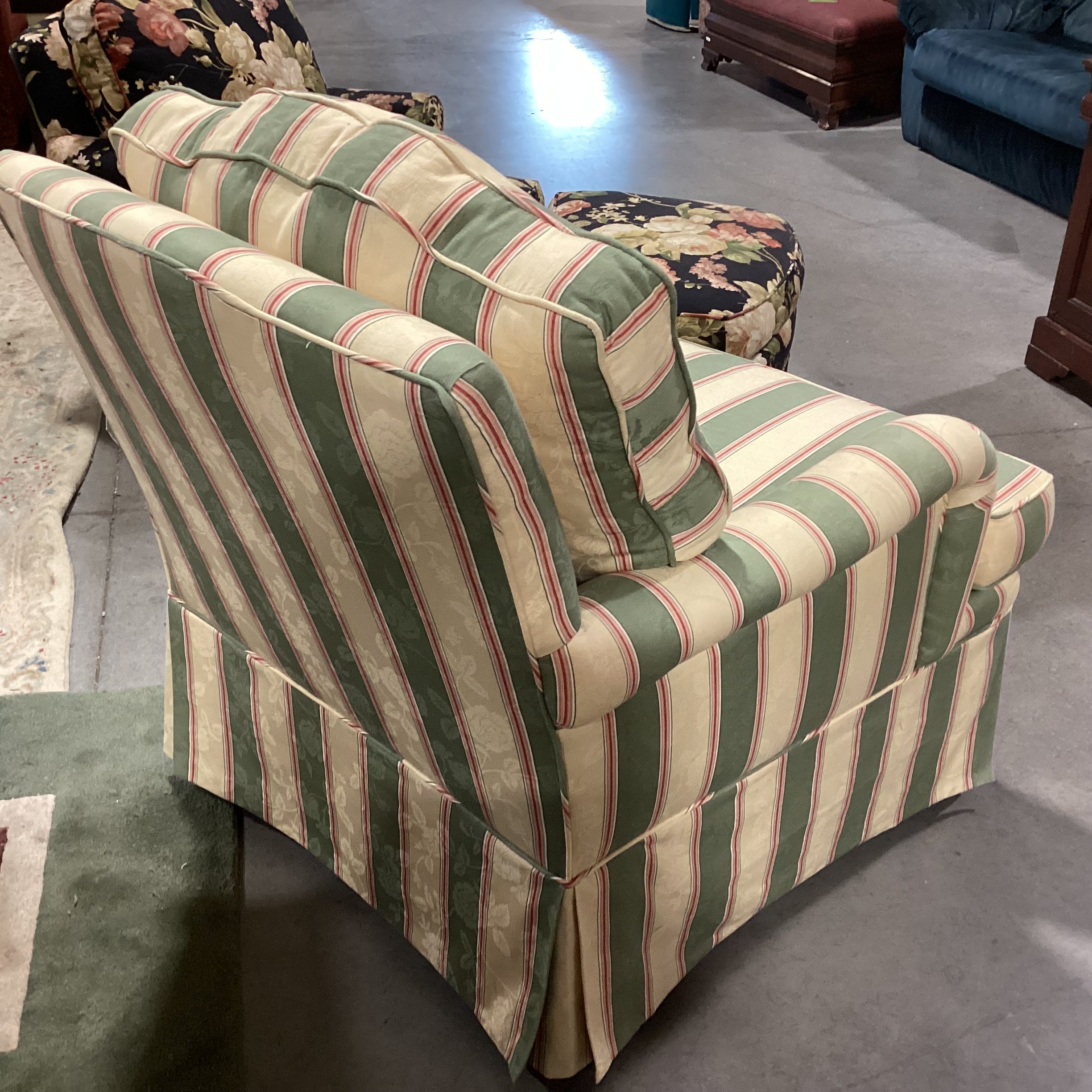 Cream Green & Red Stripe Chair 33"x 36"x 34"