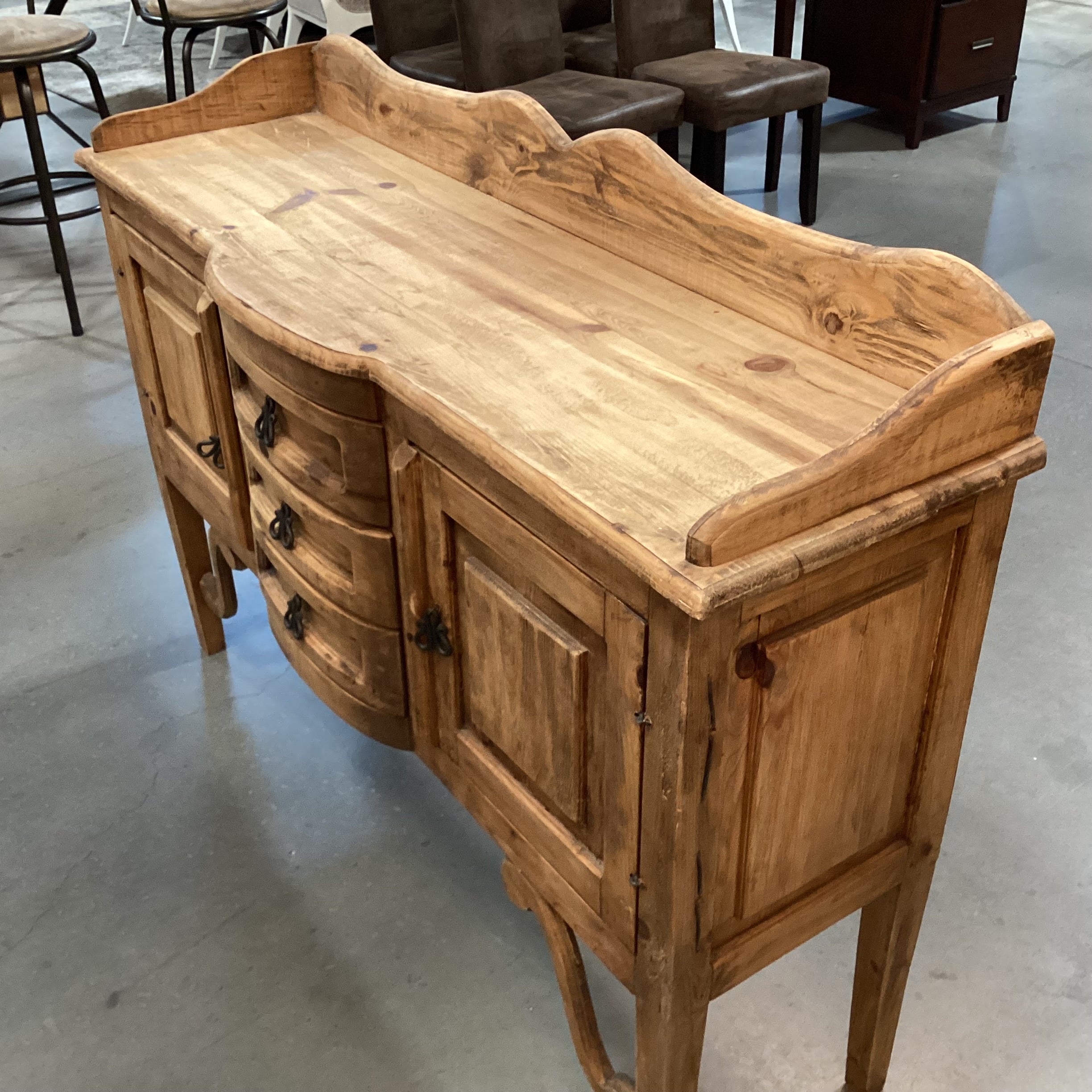 Rustic Distressed Pine with Iron Pulls 2 Door 3 Drawer Buffet Sideboard 55"x 16"x 41"