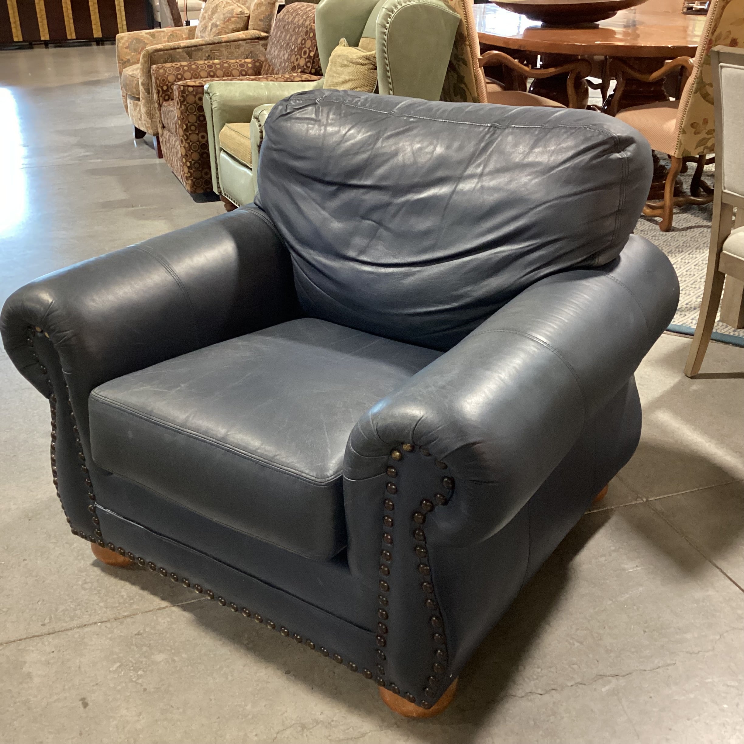 Creative Leather Furniture Highpoint Collection Navy Leather Nailhead Chair 45"x 38"x 37"