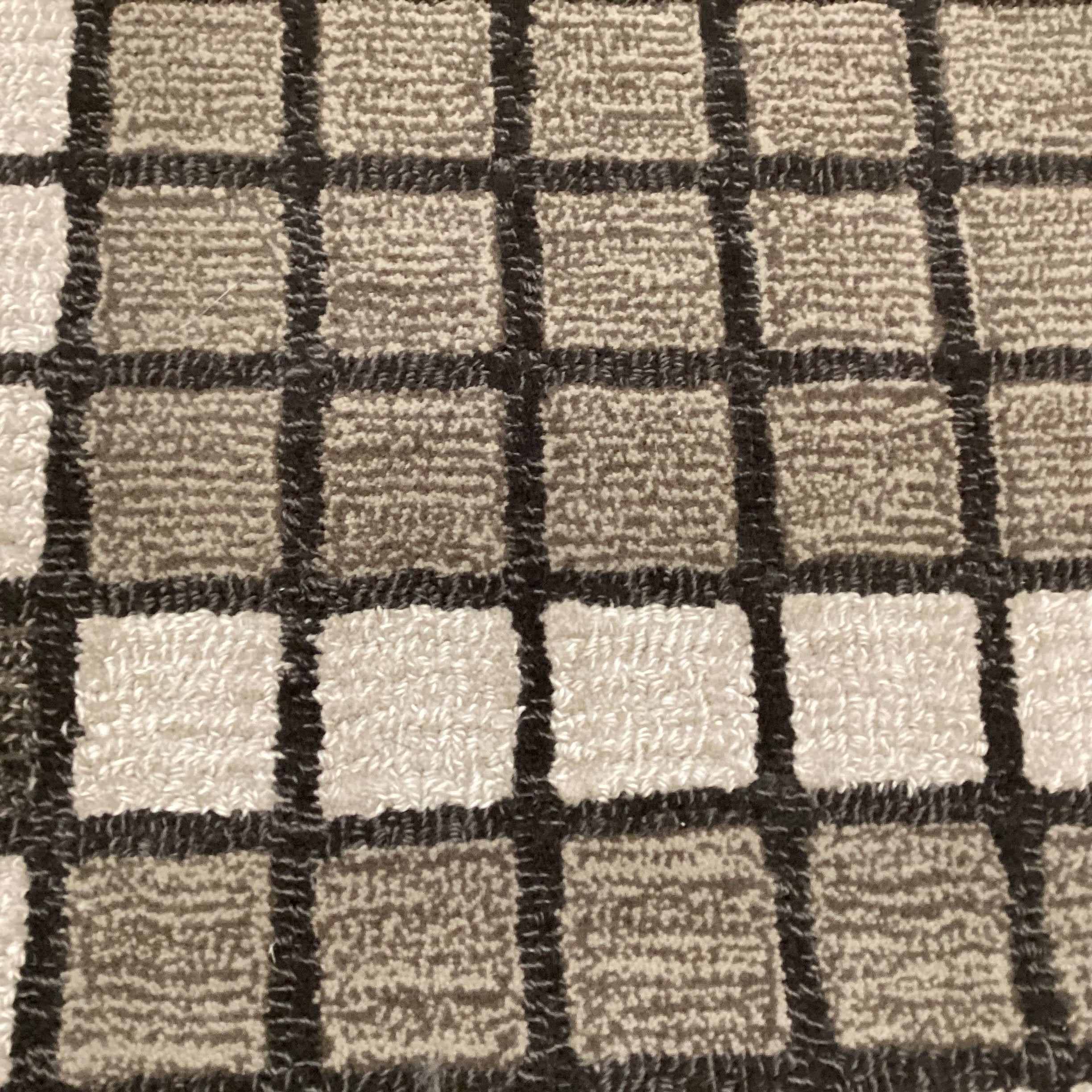 Custom Made Beige Taupe Brown Square Design Looped Wool Heat Sealed & Border Backing Rug 8' 7"x 12' 10"