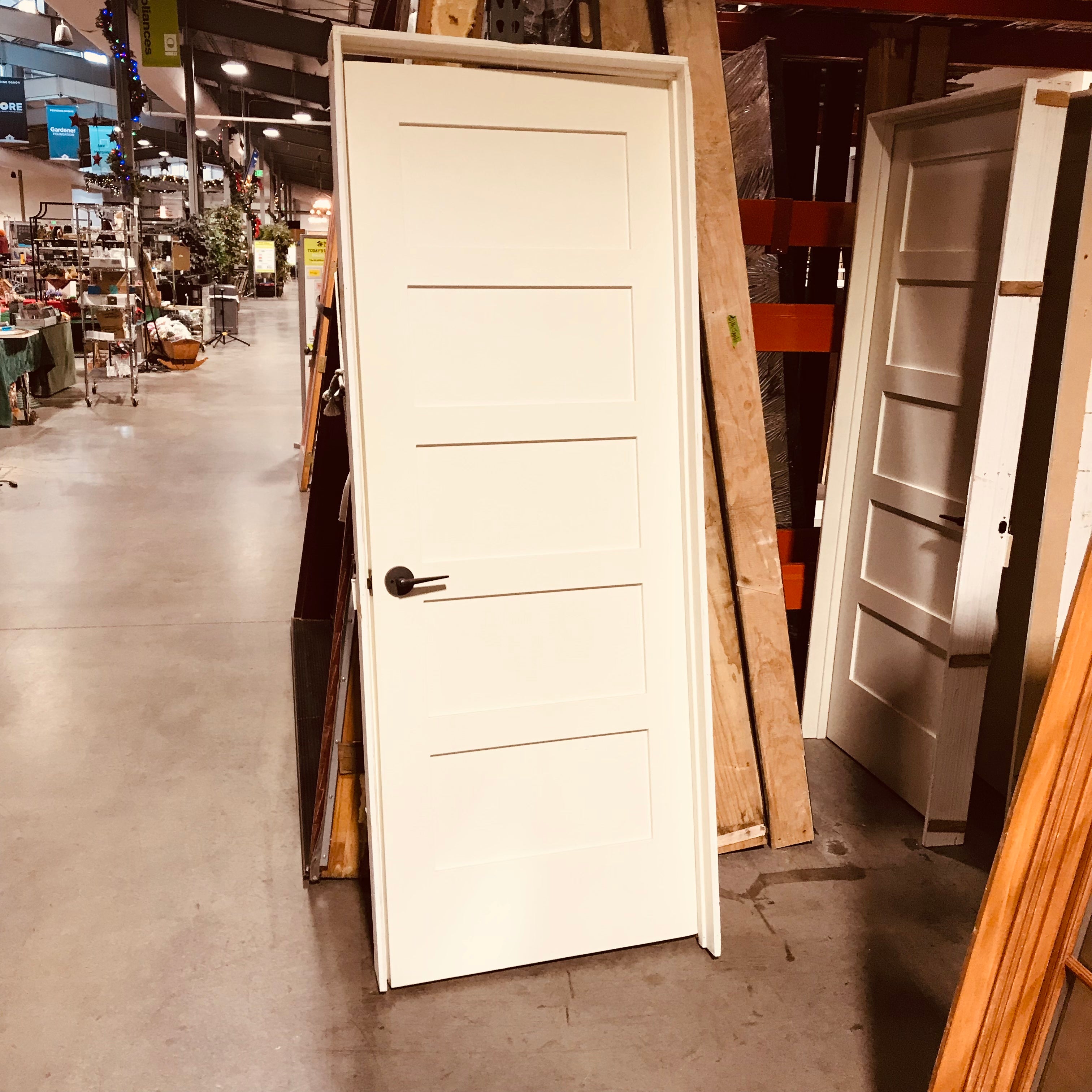 31.25"x 81.5"x 5"-7.75" Rough Opening Beige 5 Panel Shaker Interior Door with Jamb