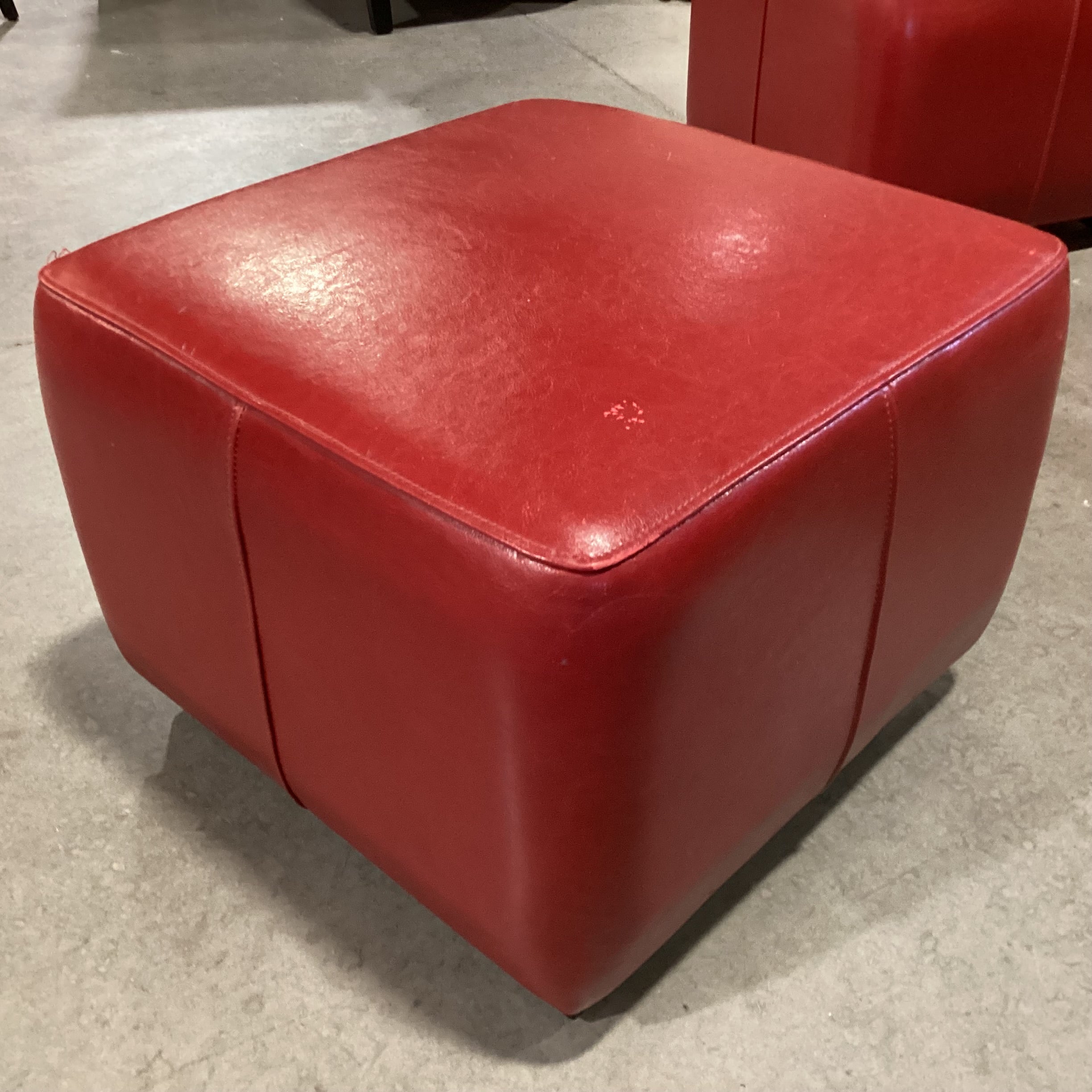 Red Leather Ottoman 21"x 21"x 16"