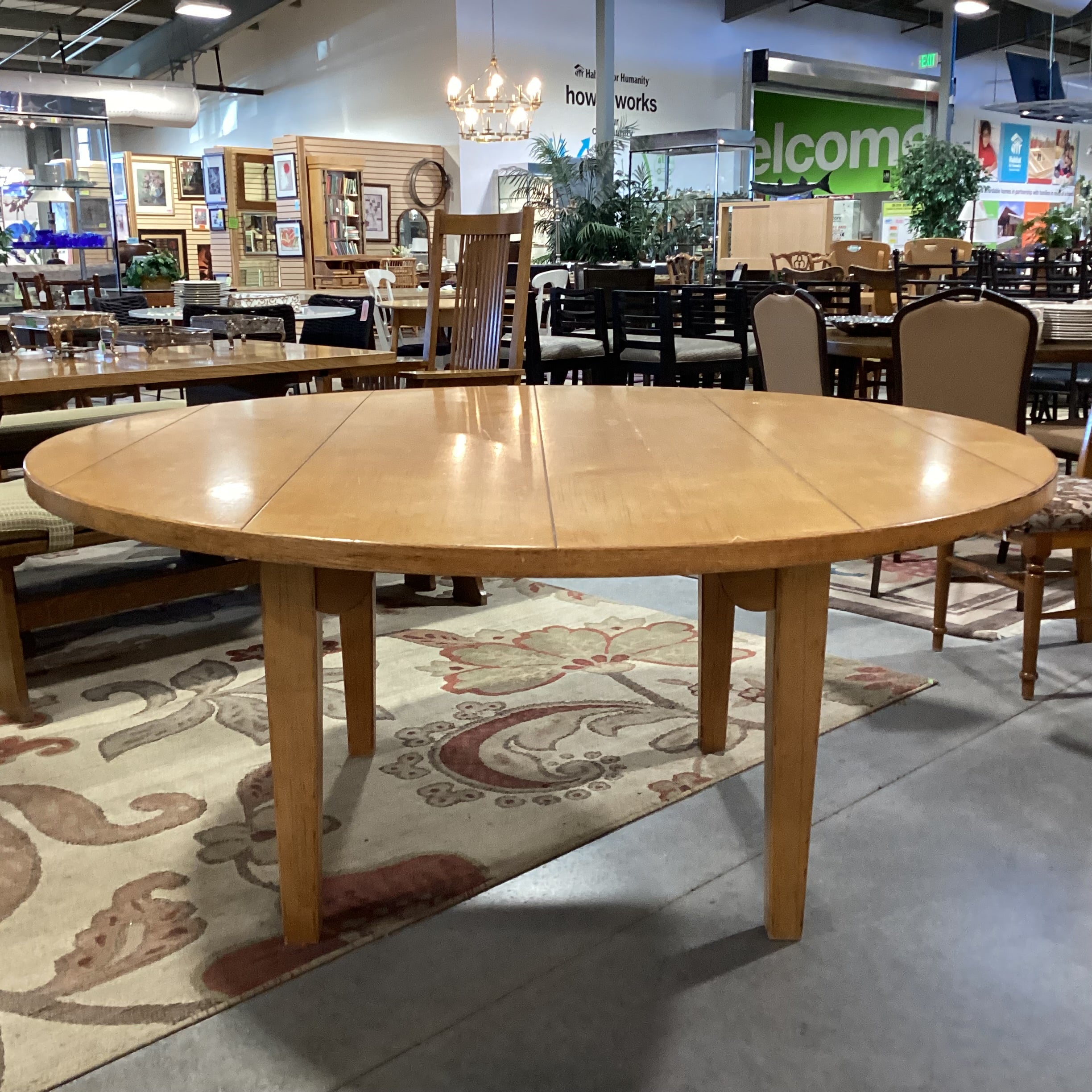 Round Light Distressed Plank & Carved Wood Dining Table 68" Diameter x 30"