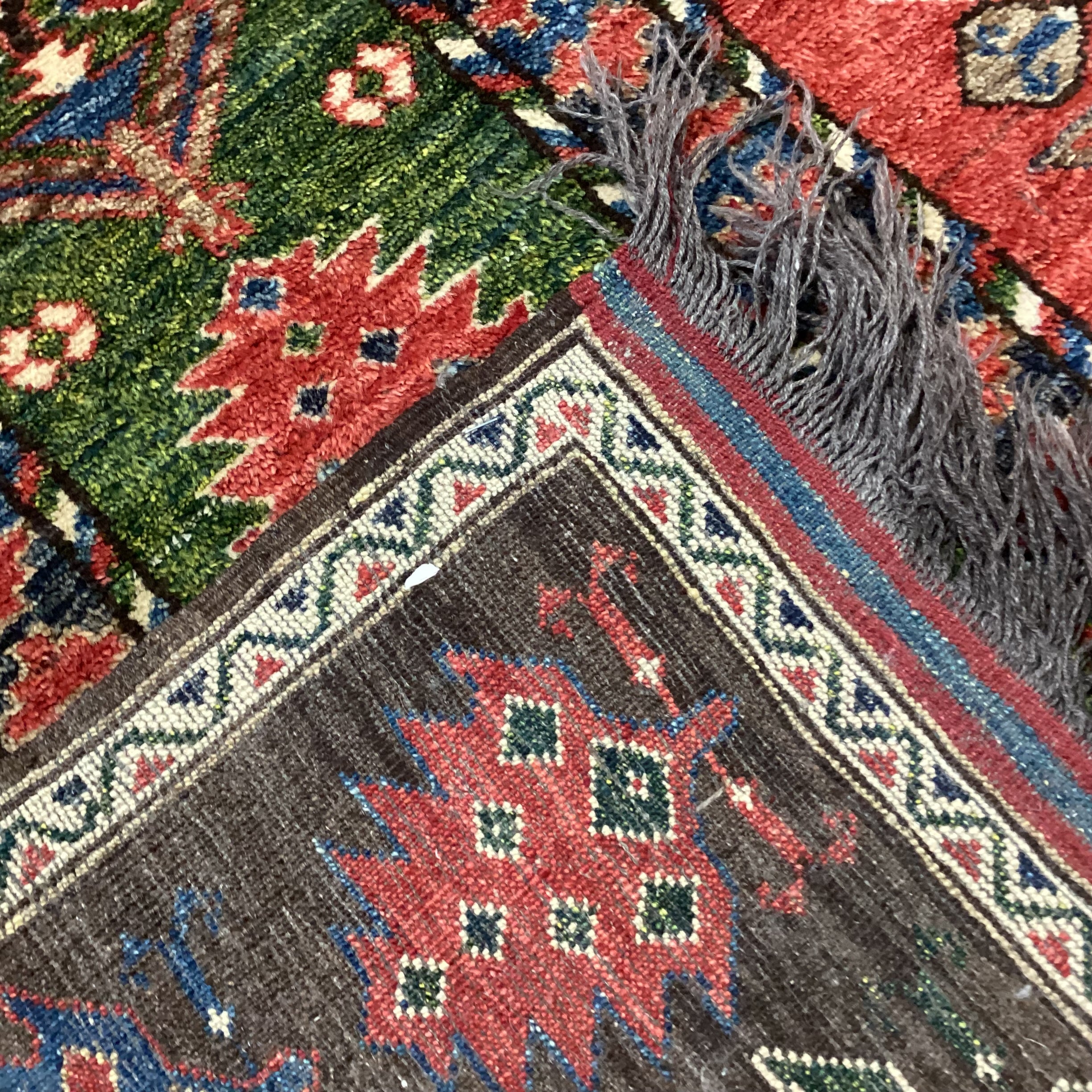 Vintage Red Blue Green Brown Kazak Hand Woven Wool Rug 6'5"x 8'5"