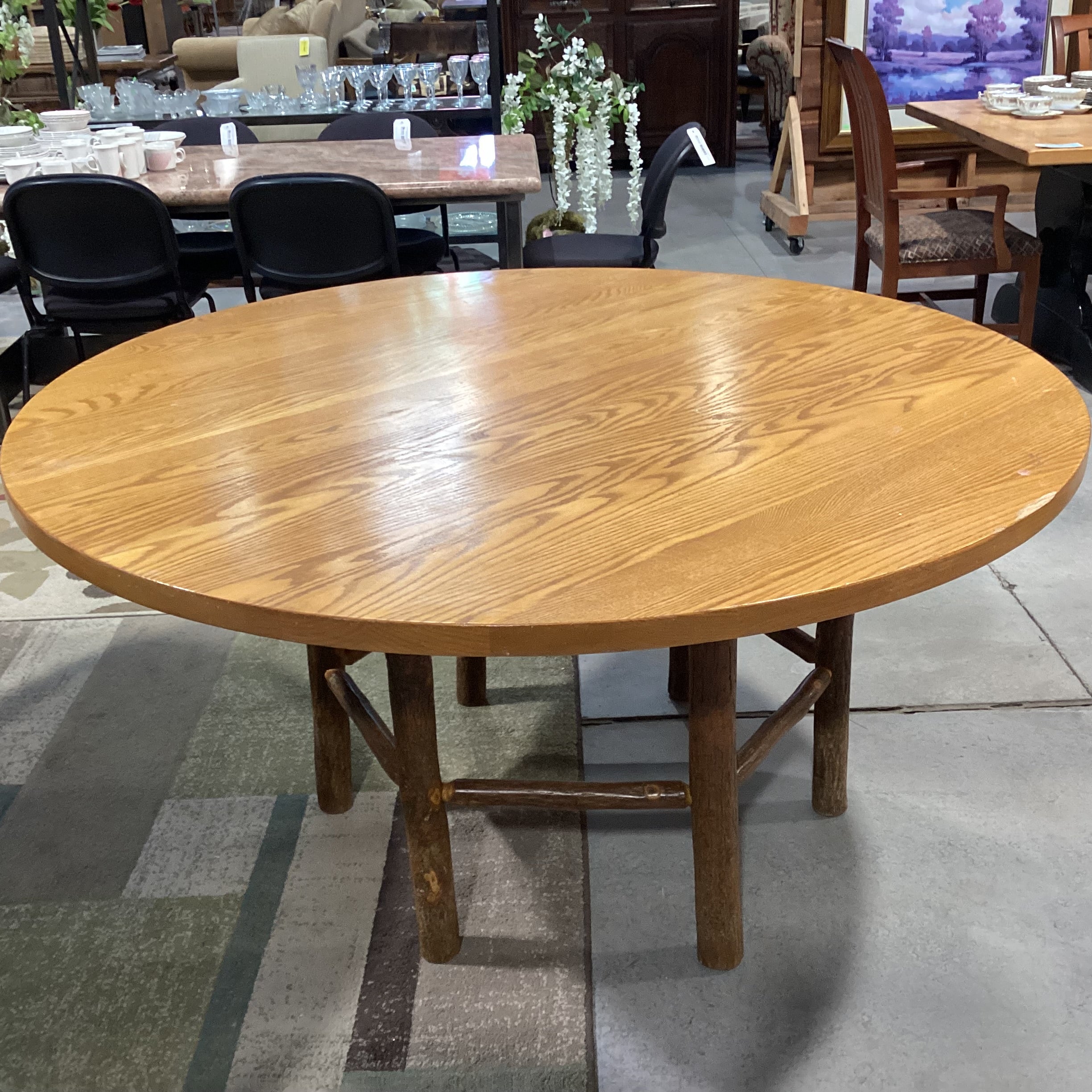 Old Hickory Log & Round Wood Top Dining Table 60" Diameter x 30"