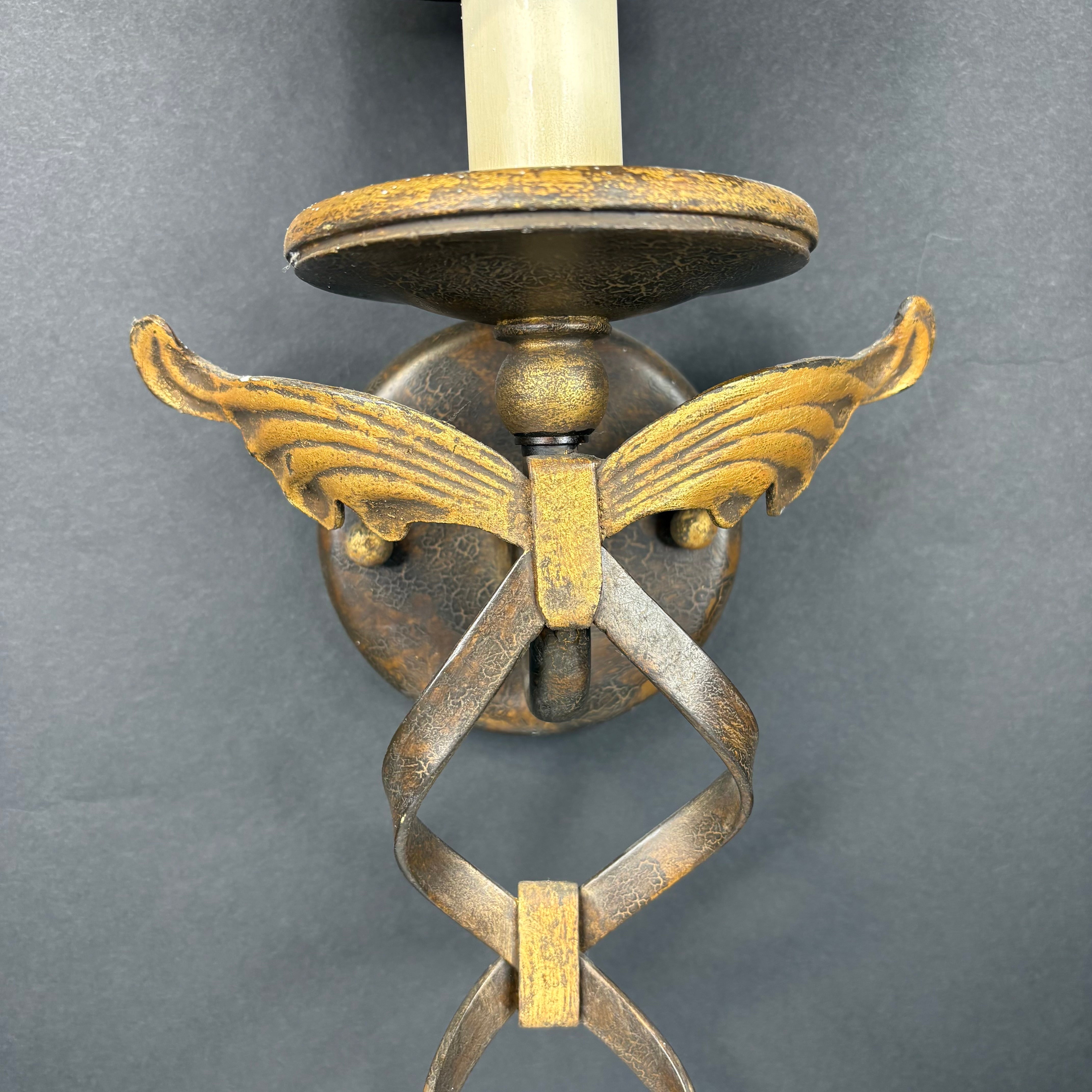 Fine Arts Villa 1919 1-Light Rich Umber Gilded Accents with Hand Decorated Mica Shade Wall Sconce 8”x 22”x 6.5”