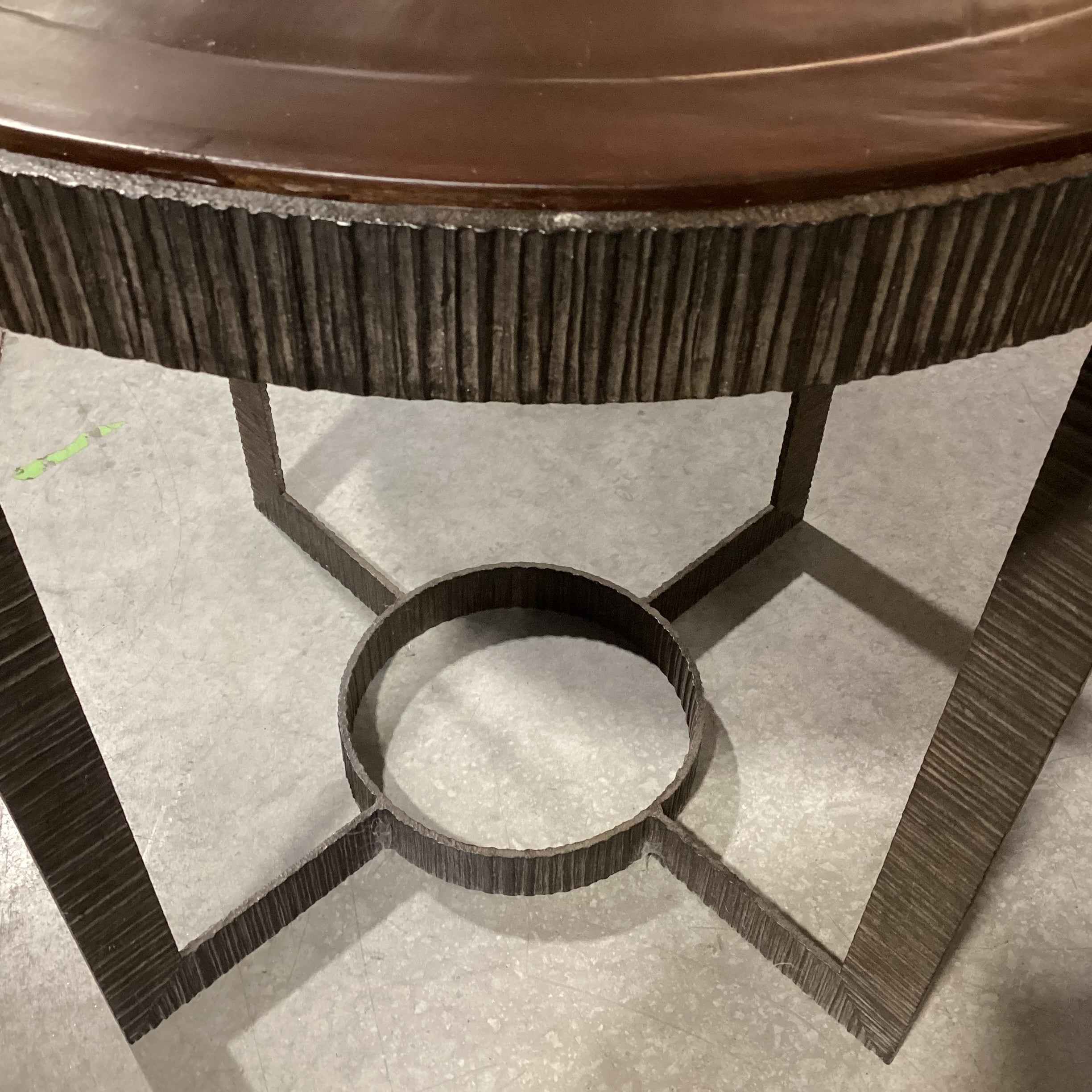 Round Wood & Texture Ribbed Iron Accent Table 28" Diameter x 28"