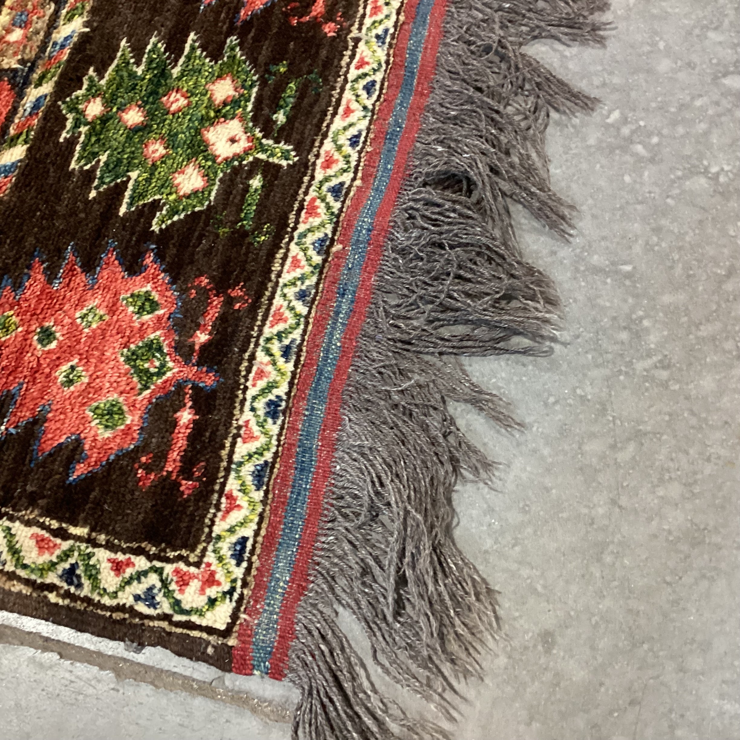 Vintage Red Blue Green Brown Kazak Hand Woven Wool Rug 6'5"x 8'5"