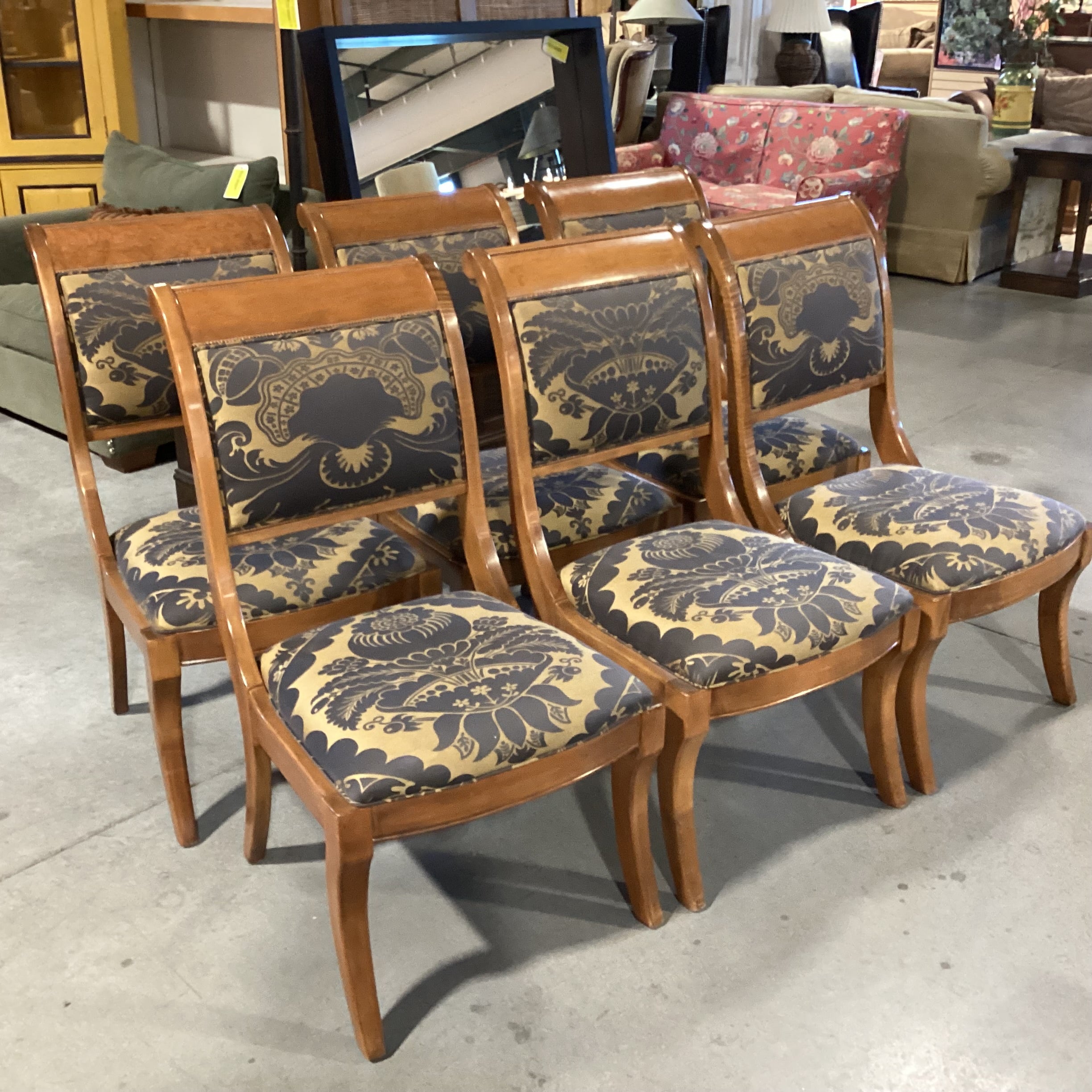 SET of 6 Carved Finished Wood Taupe Brown & Gold Art Deco Floral Dining Chairs 22"x 27"x 39"