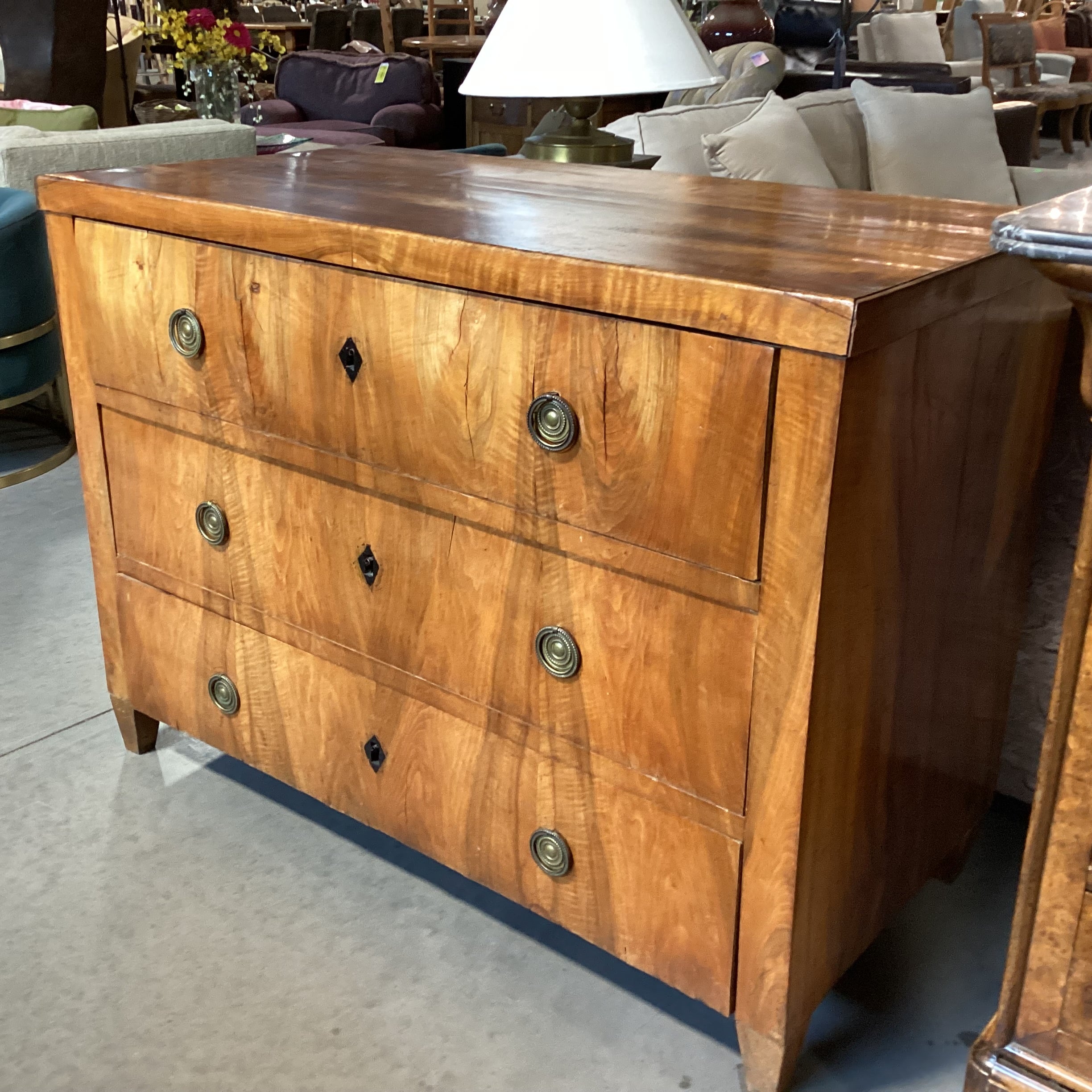 Antique Wood & Veneer 3 Drawer Keyhole Accent Chest 48.5"x 23"x 35.5"