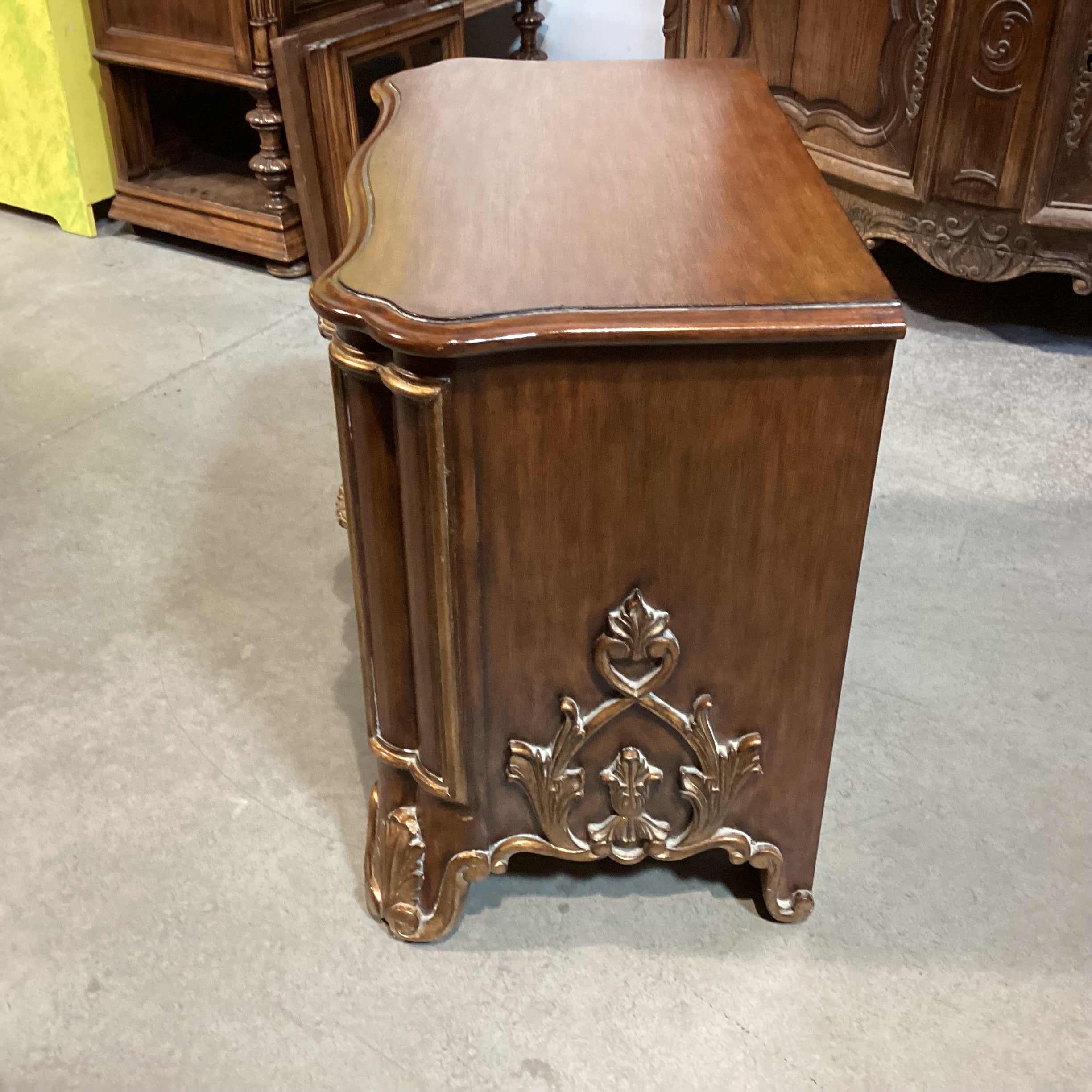Ornate Carved Wood with Gold Accent 2 Drawer Nightstand 34.5"x 20"x 28"