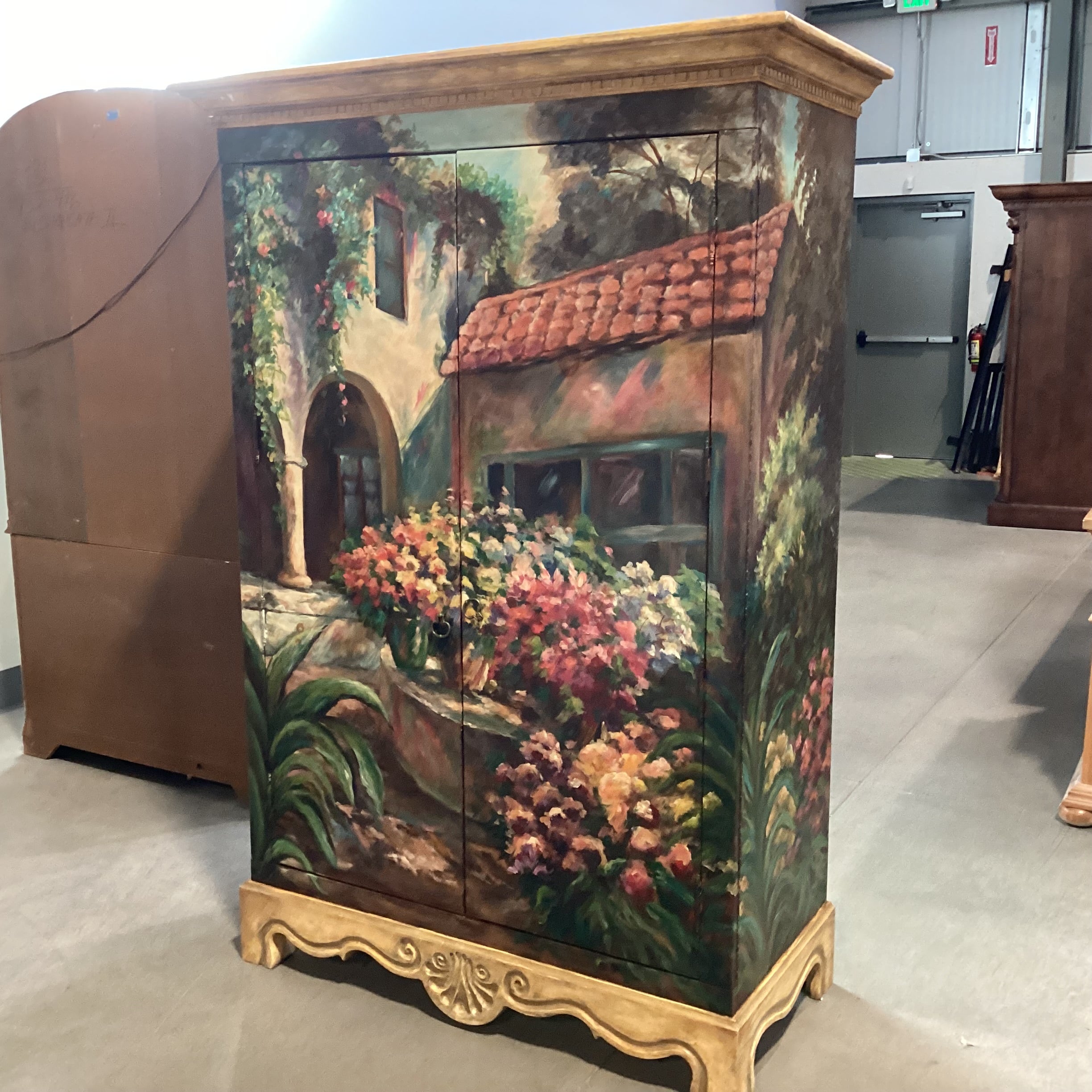 Hand Painted Floral & Carved Wood 2 Door Wardrobe Armoire 50.5"x 23.5"x 74"