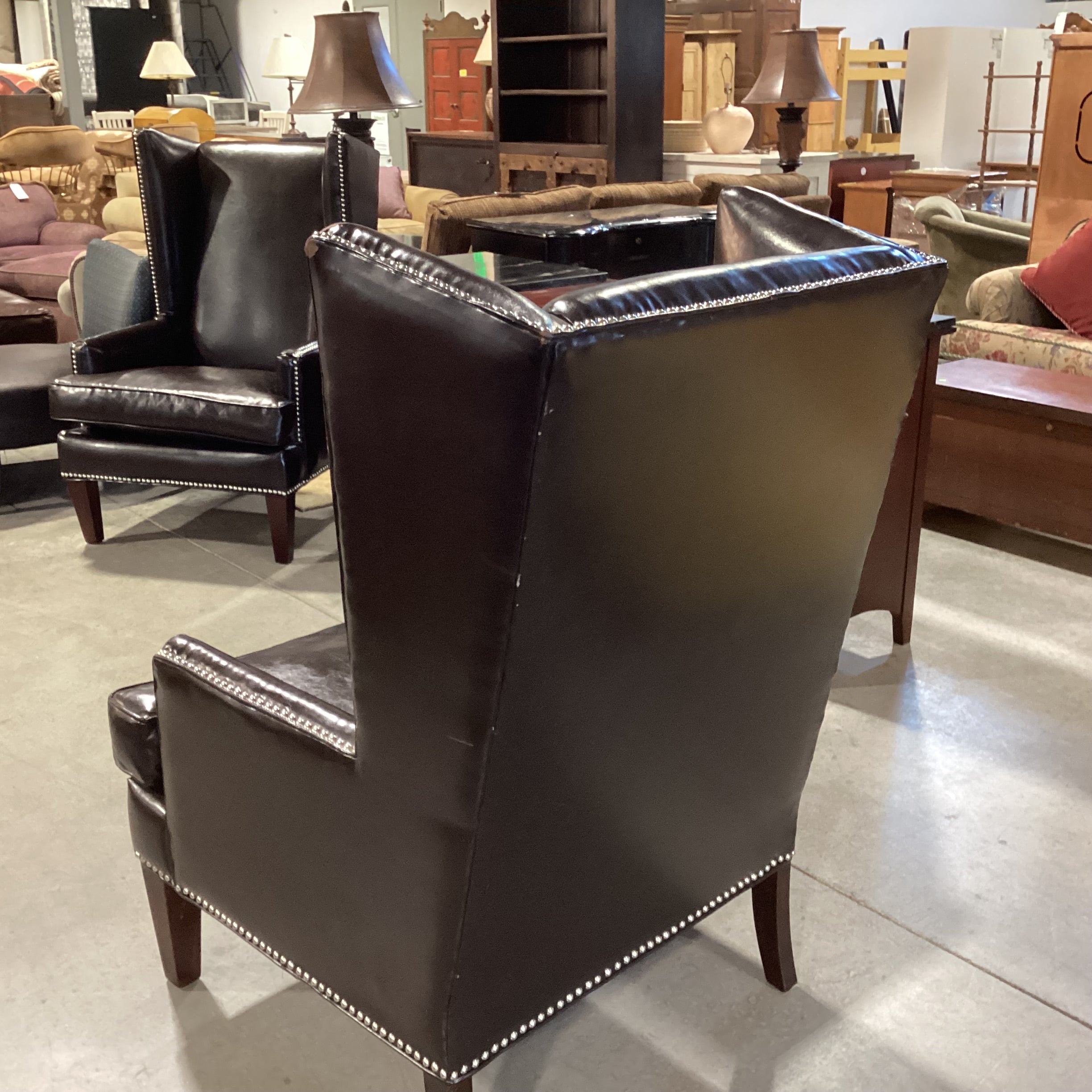 Z Gallerie Chocolate Leather Nailhead Wing Chair 30"x 34"x 48"