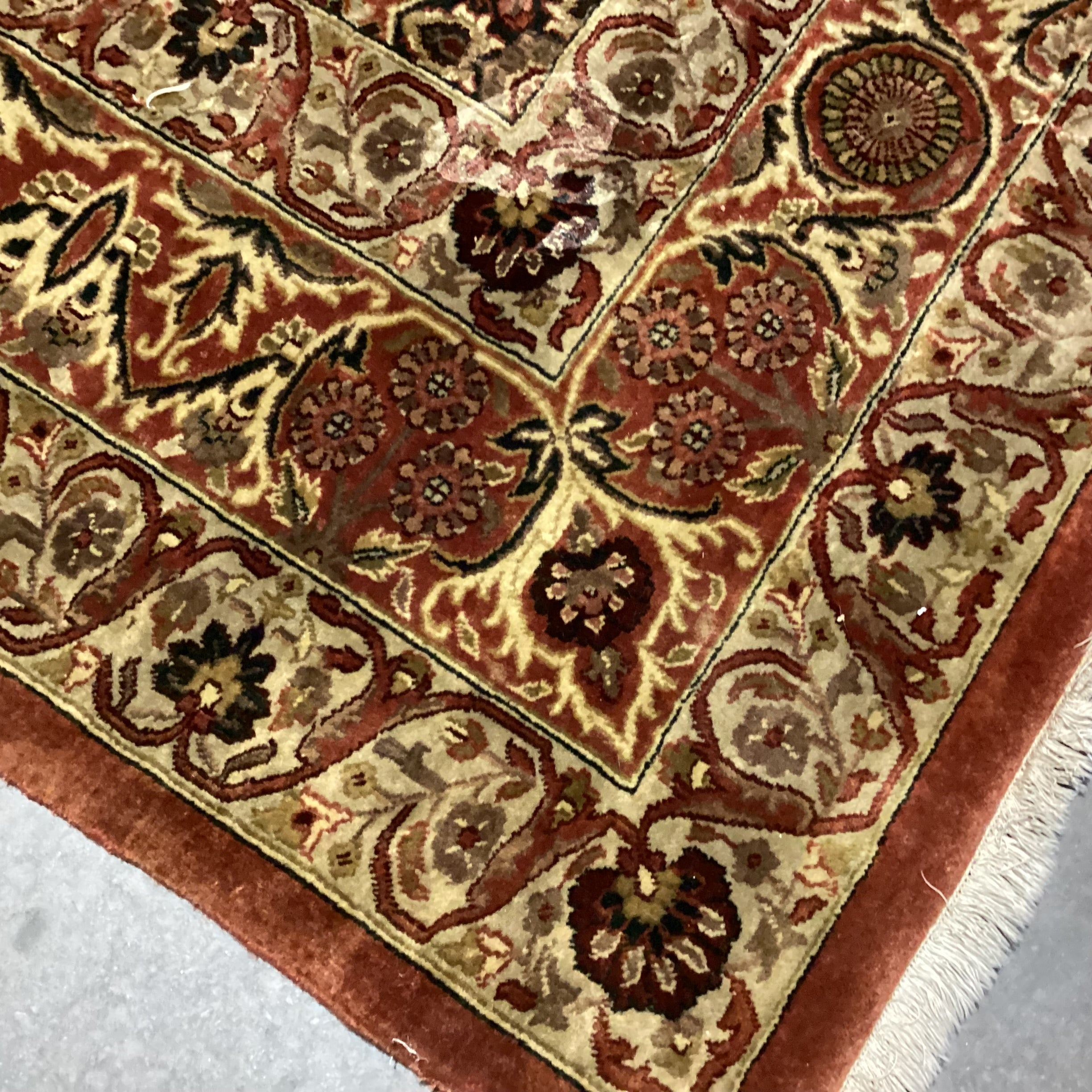 Vintage Antique Gold & Rust Hand Woven Wool or Possibly Silk Rug 9'9"x 13'10"