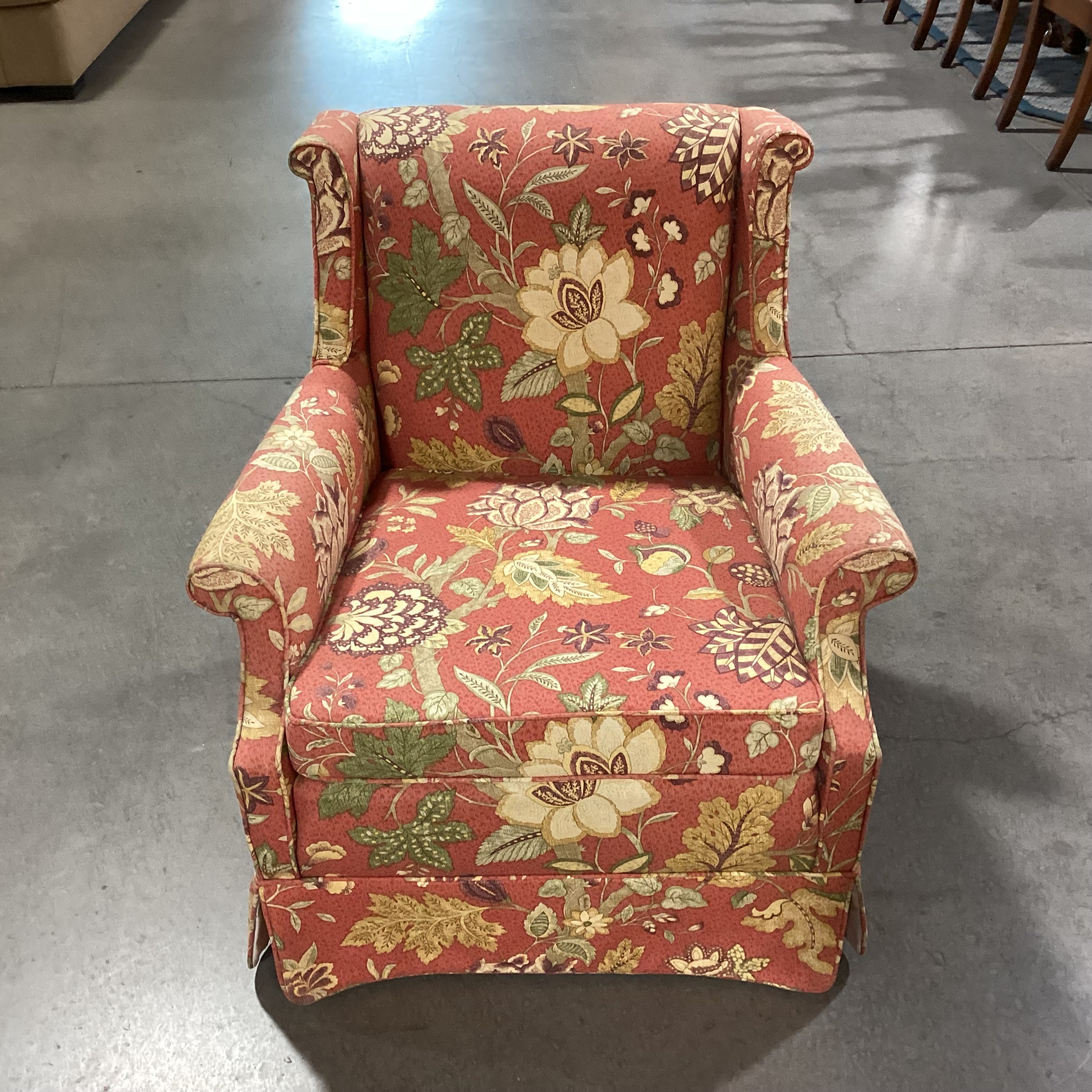 Red Gold Floral Chair 32"x 32"x 32"