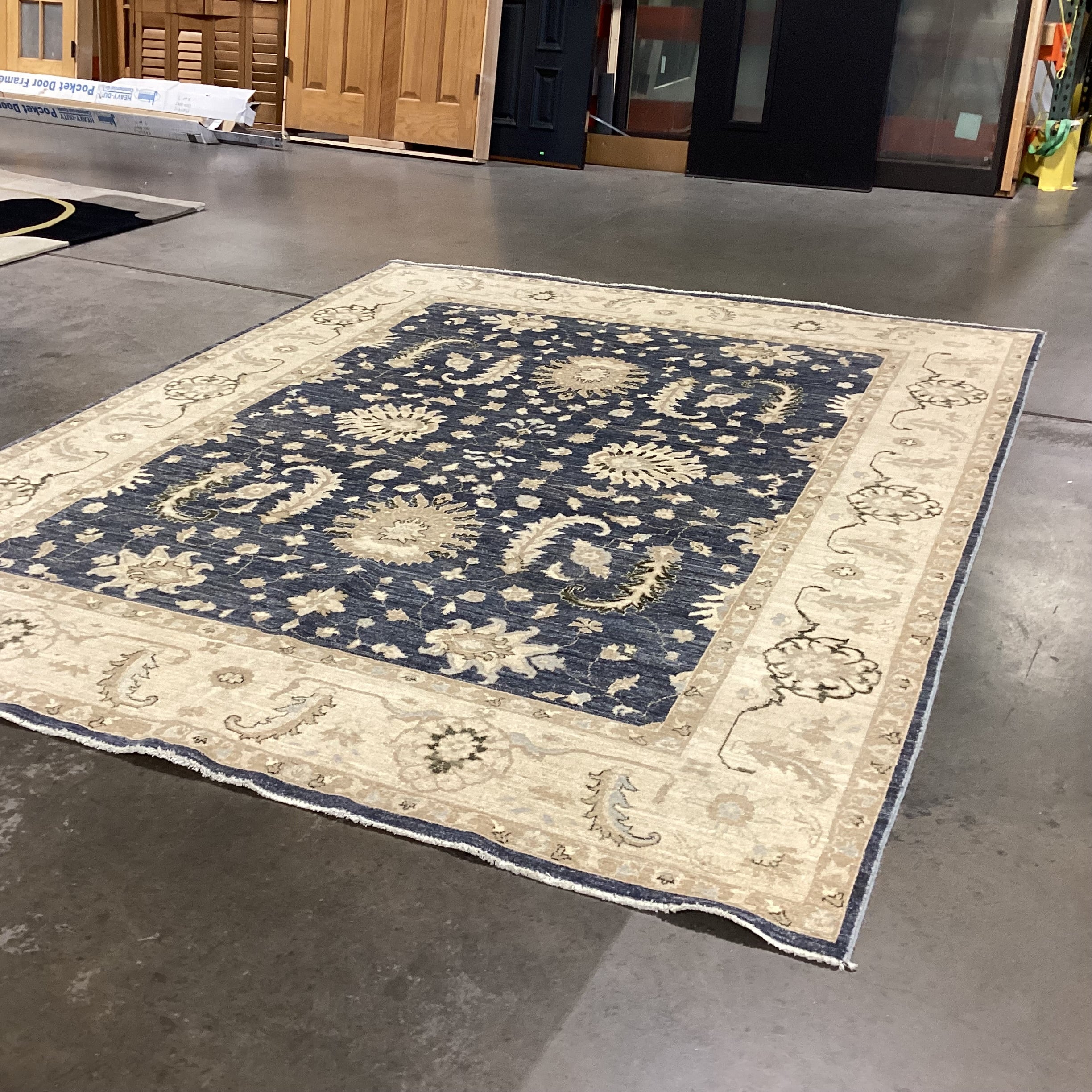 Favorite Oriental Rugs Cream & Blue Chobi Turkman Hand Woven Wool Rug 8'x 9'9"