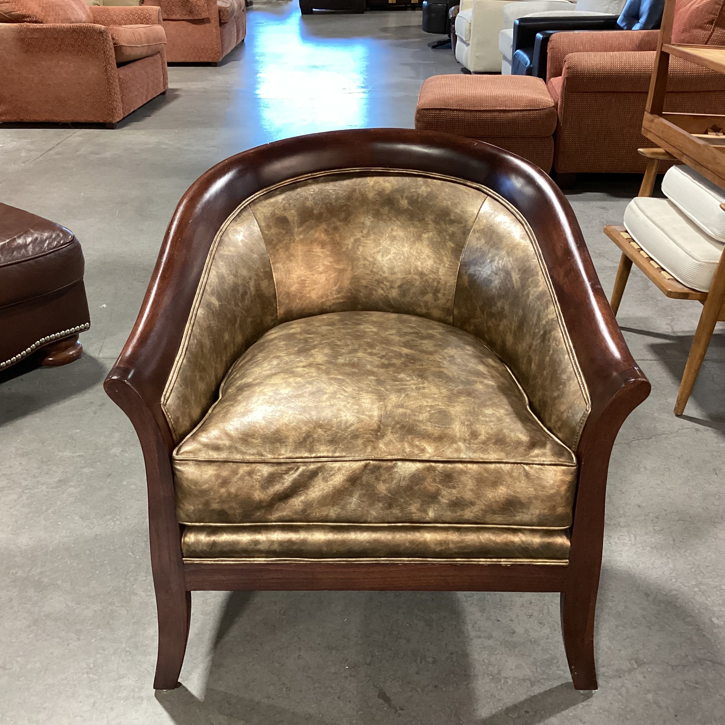 Gold Metallic Faux Leather & Finished Wood Chair 30"x 29"x 31"