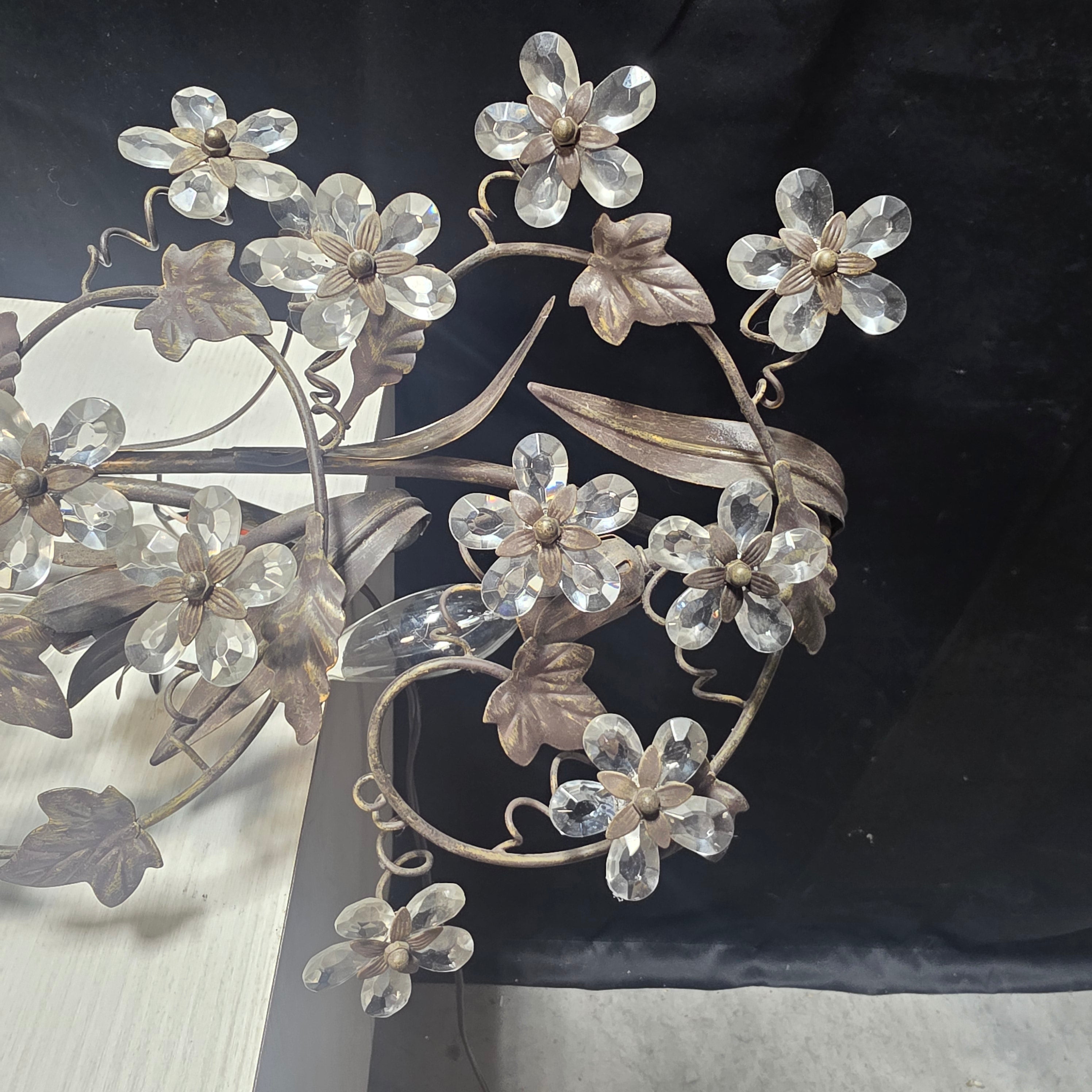 Glass Flower Steel Metal Vines and Leaves Light Wall Sconce 38"x8"x12"