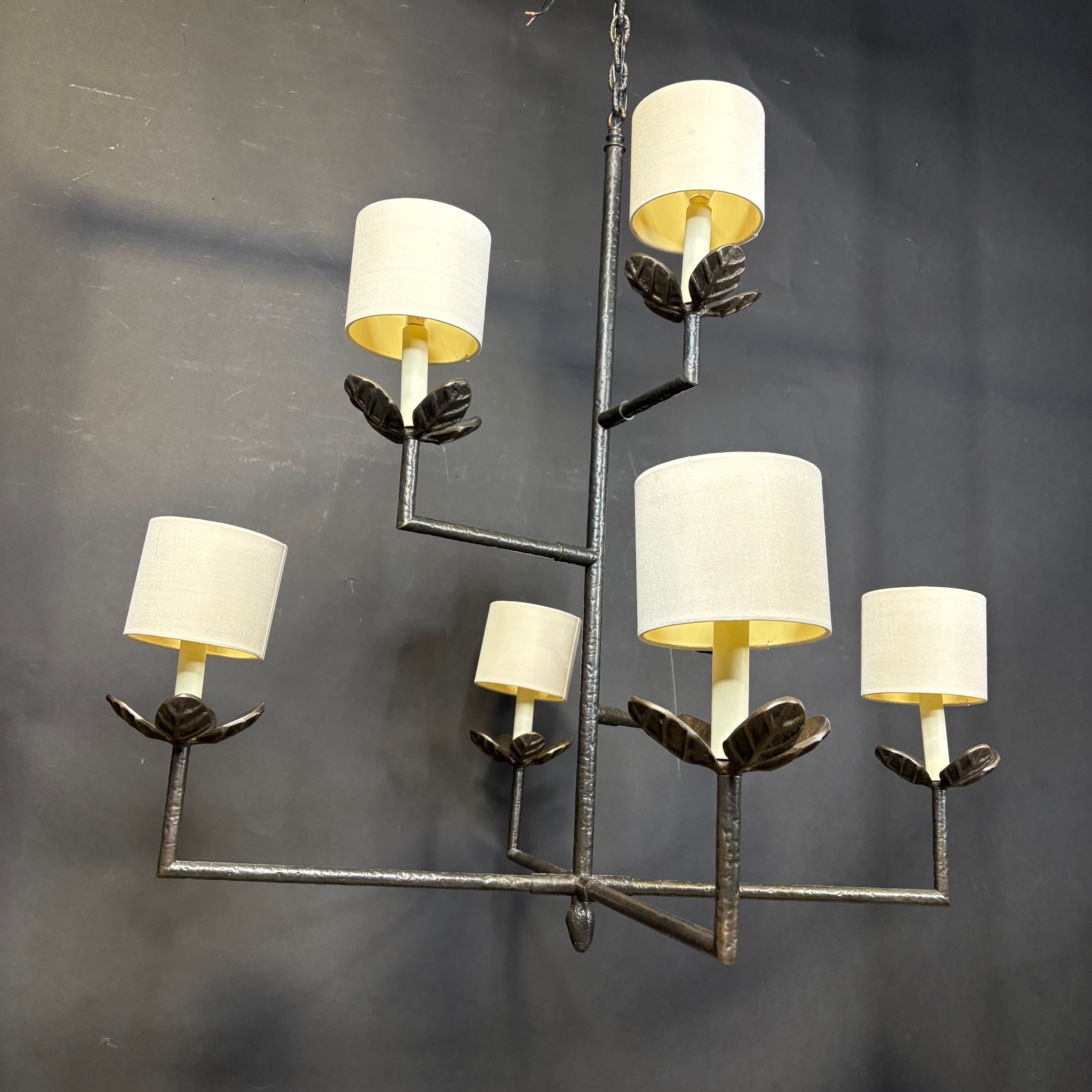 Vaughan Designs Colombier 7-Light Bronze Leaf Candelabra with Shades Chandelier 36” Diameter x 36”