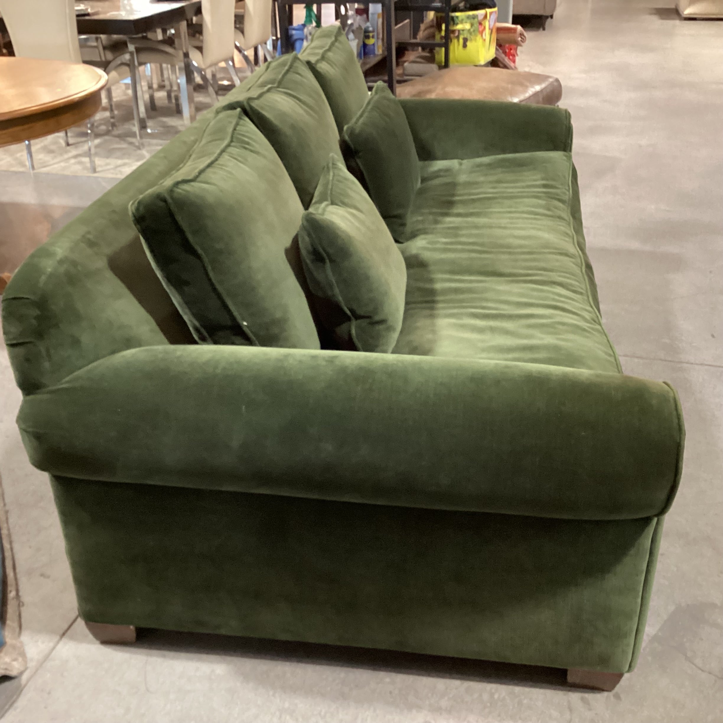 Pottery Barn Green Velvet Down Mix Queen Sleeper Sofa 84"x 42"x 32"