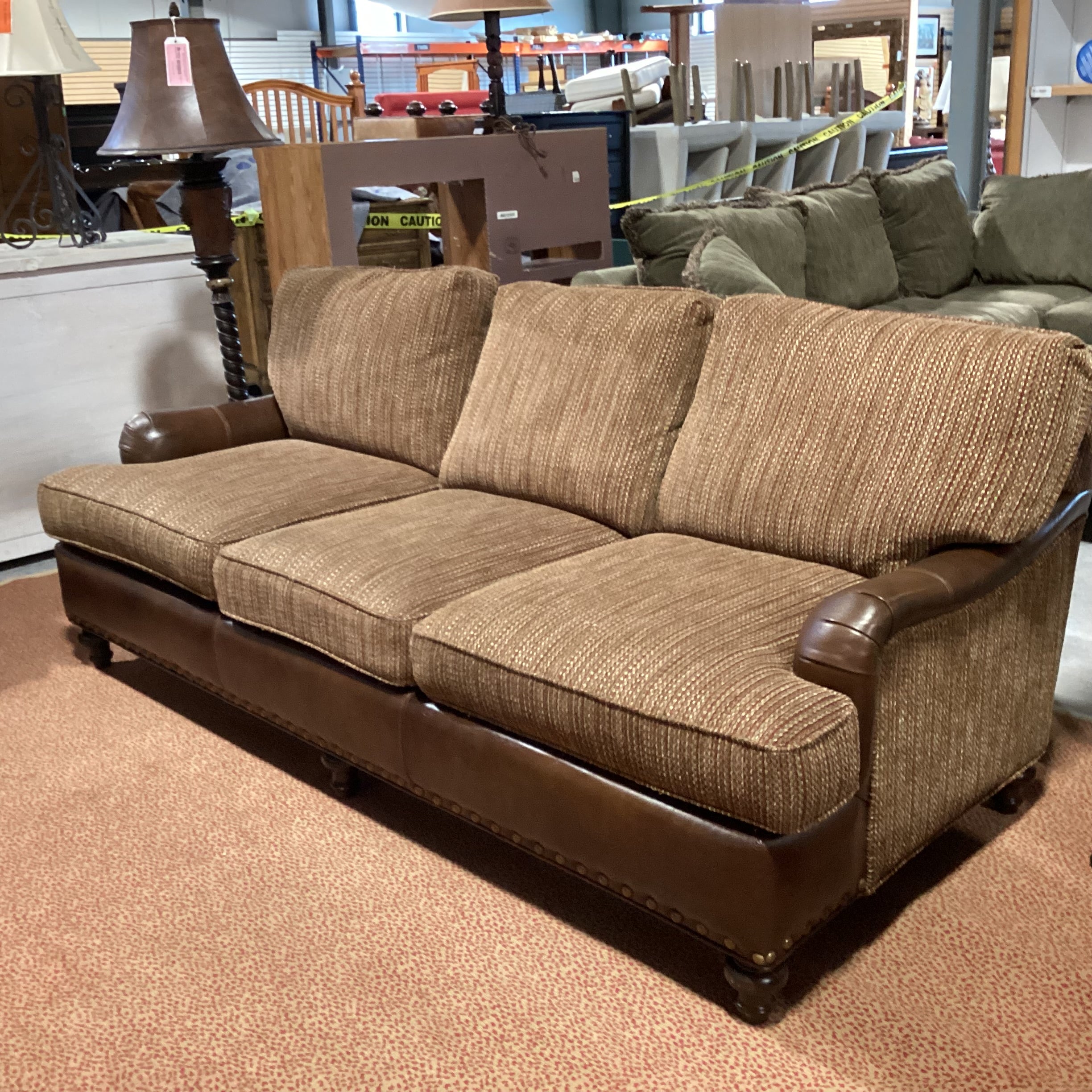 Massoud Gold & Rustic Woven Leather Nailhead Sofa 89"x 40"x 33"