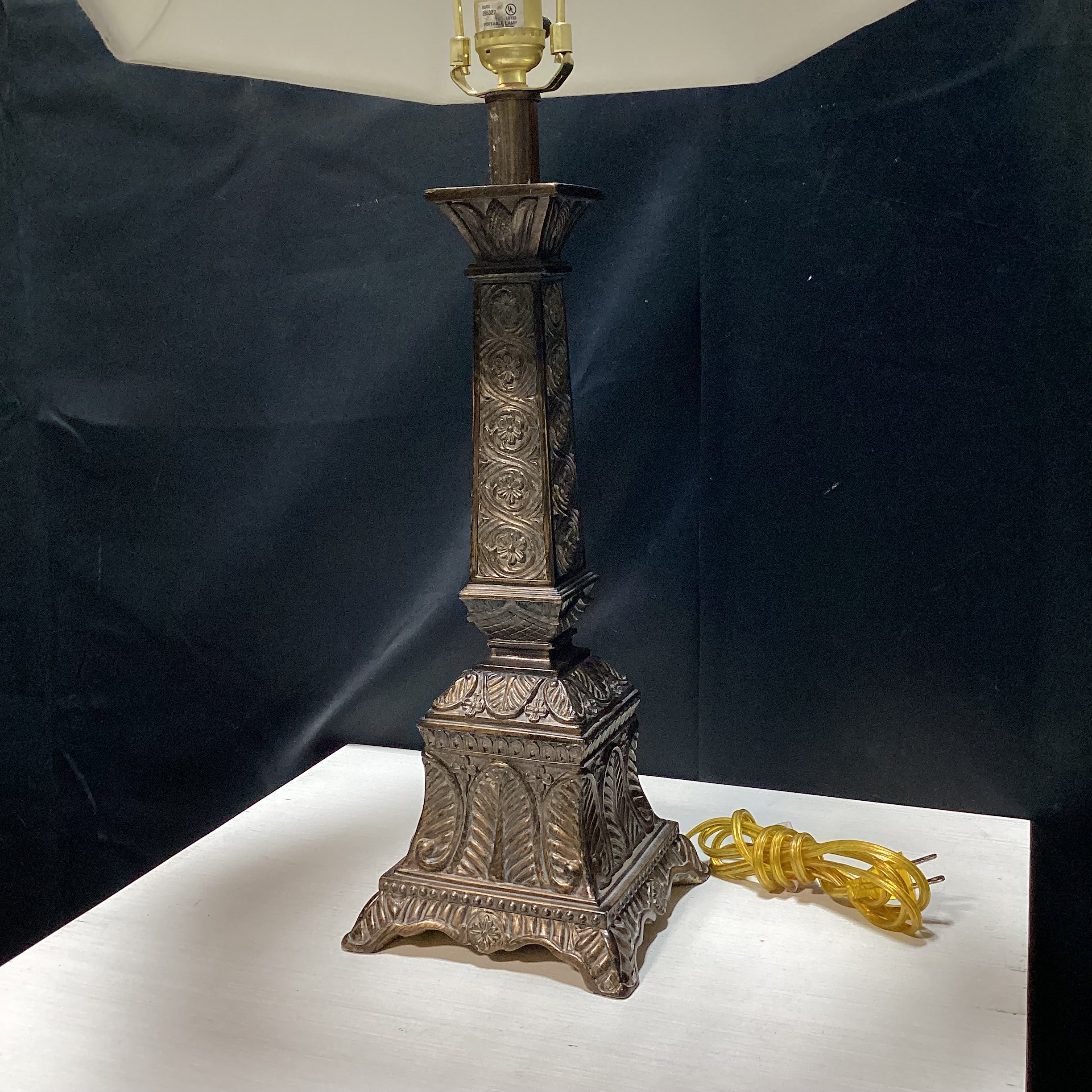 Vintage Style Table Lamp With Ornate Base Details - Shade Included 6.5" x 17" x 32"