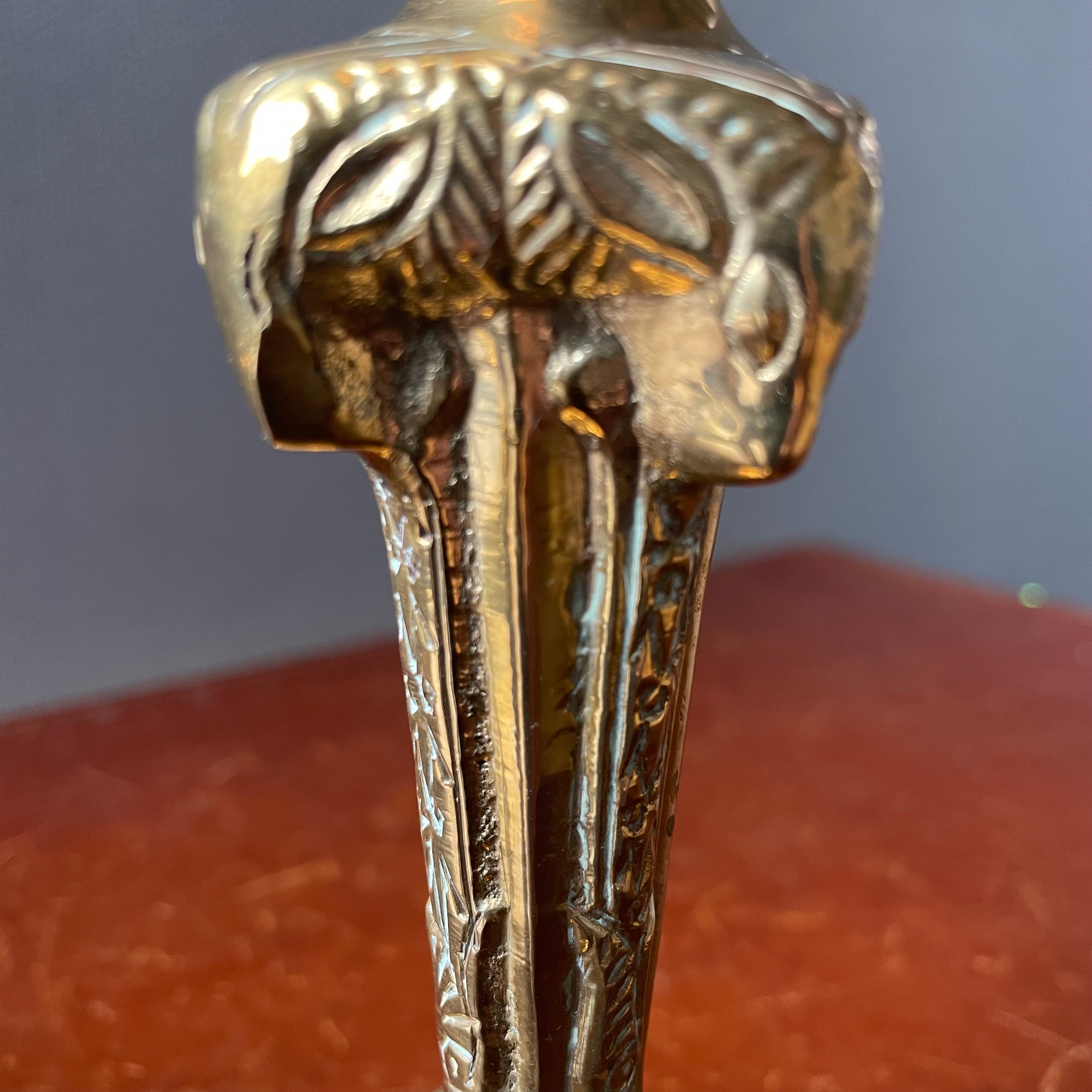 Vintage Hollywood Regency Style Art Deco Revival Brass Ramshead Candleholders, Pair, 3.5"x 8"