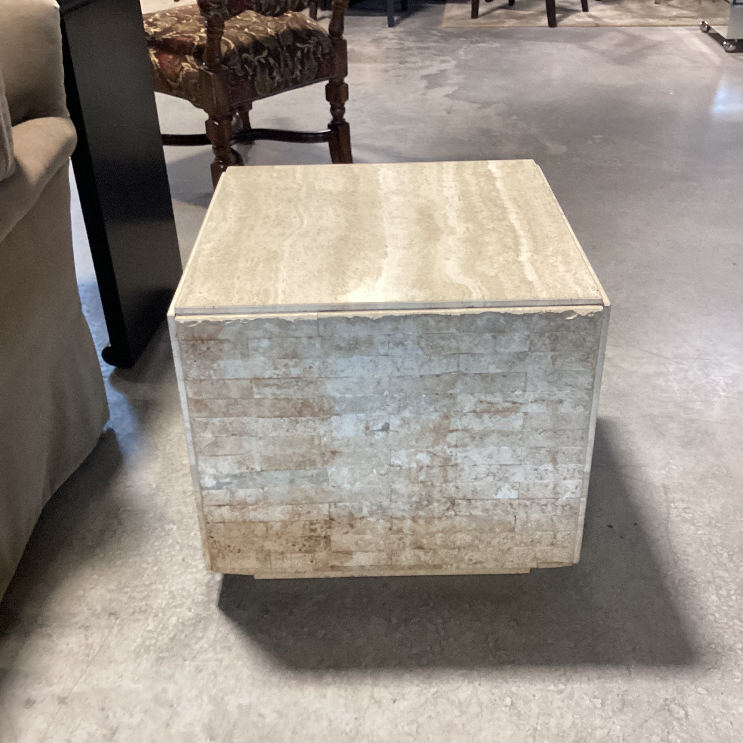 Travertine Rough Stacked & Polished Cube End Table 22"x 22"x 20"
