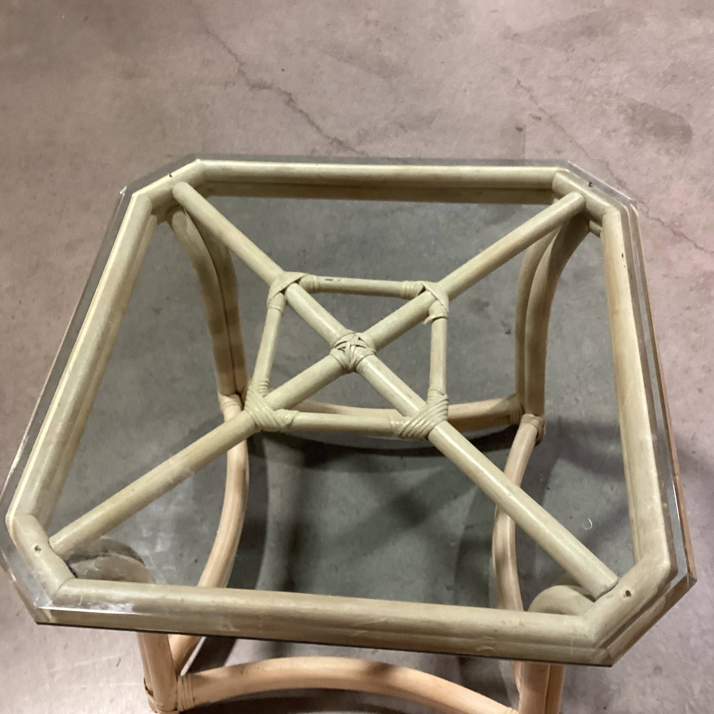 Washed Rattan & Glass End Table 26.5"x 26.5"x 22"