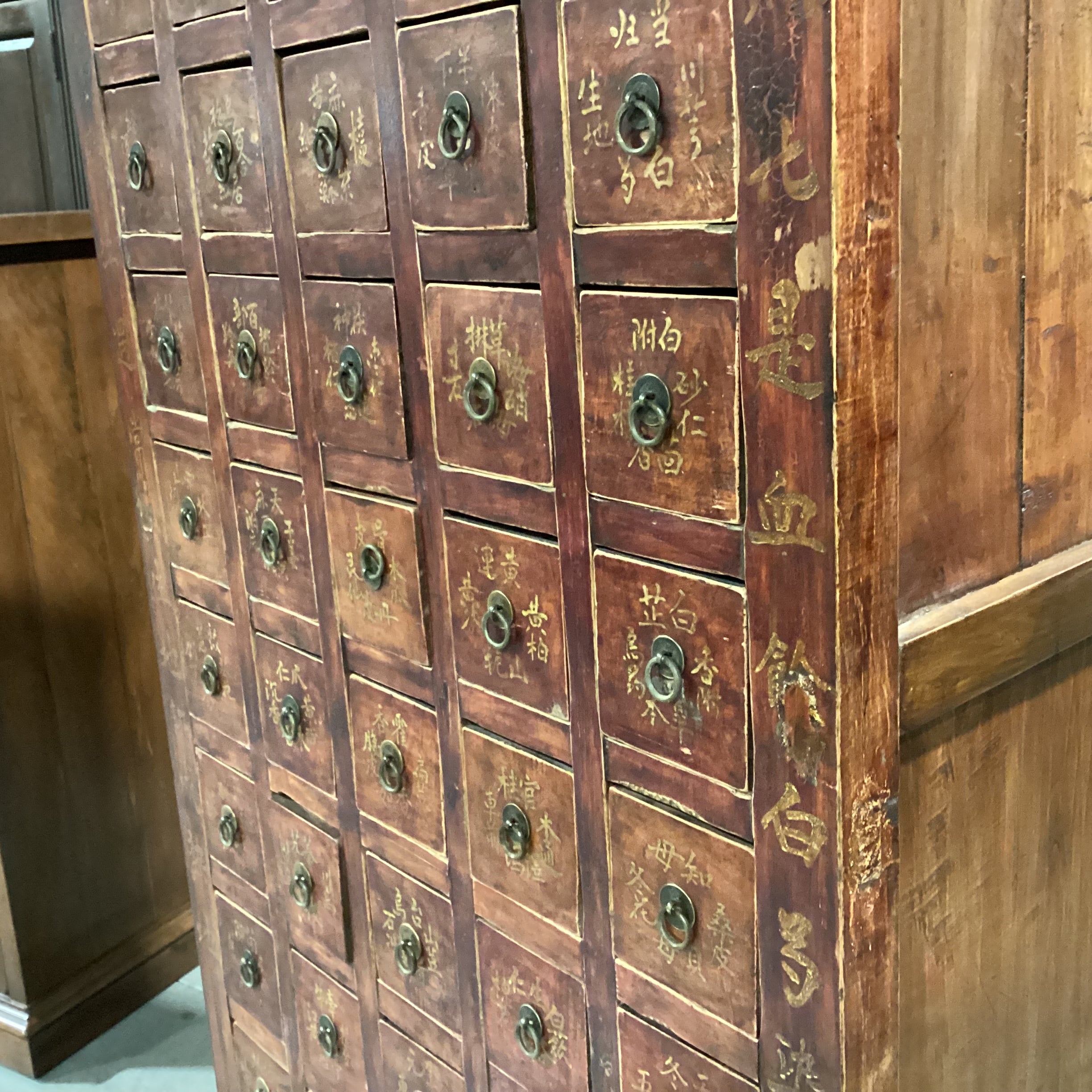 Asian Red Tone Finish Solid Wood 42 Drawer Apothecary Chest 33.5"x 20.5"x 62"