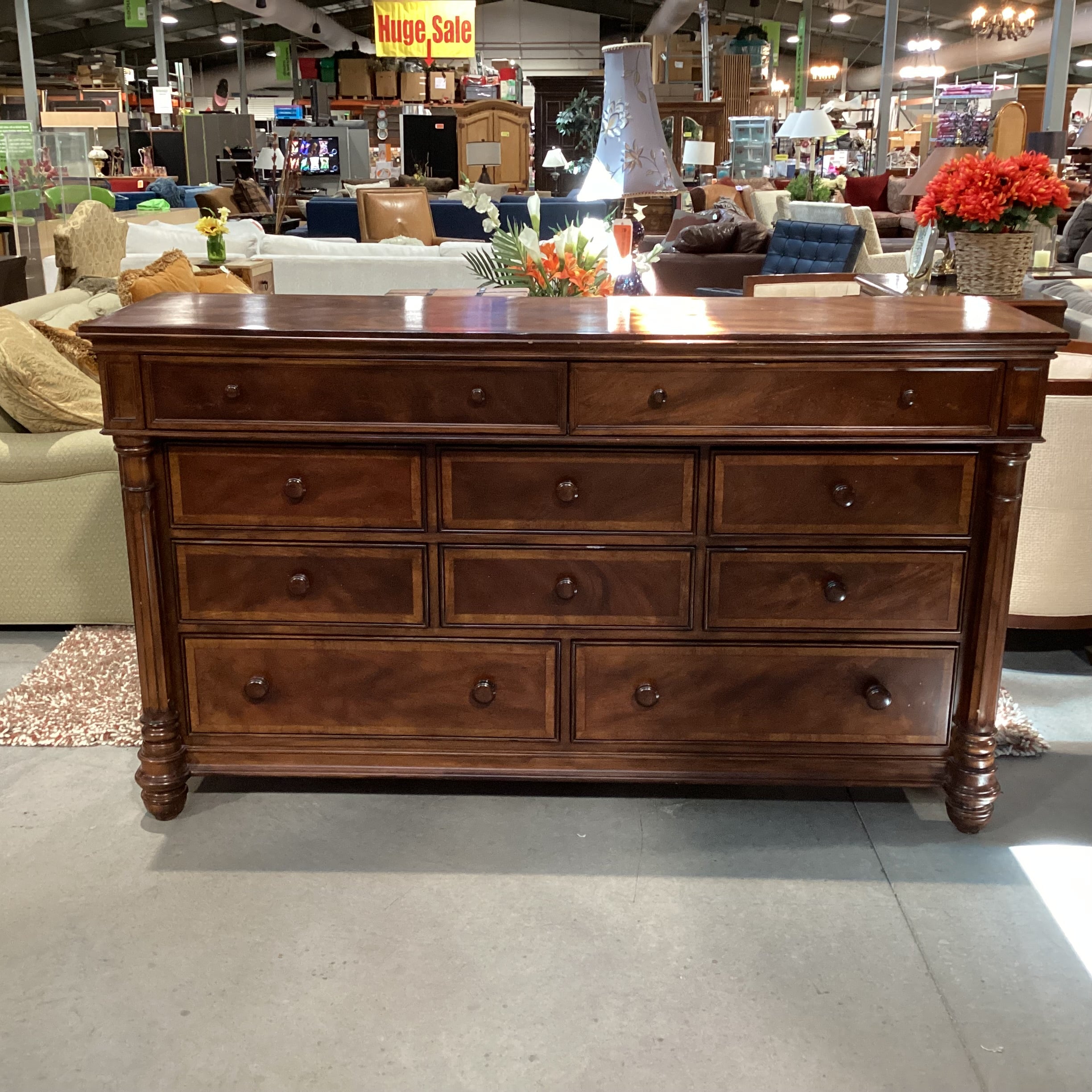Jackson Carter Furniture Dark Finish Carved Column Detail 10 Drawer Dresser 69.5"x 20"x 40"