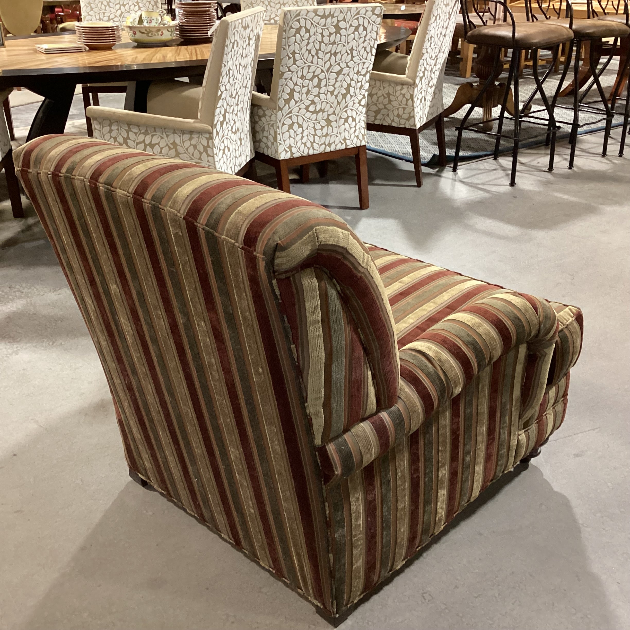 Ethan Allen Gold Rust Olive Upholstered Striped Arm Chair 34"x 35.5"x 36"