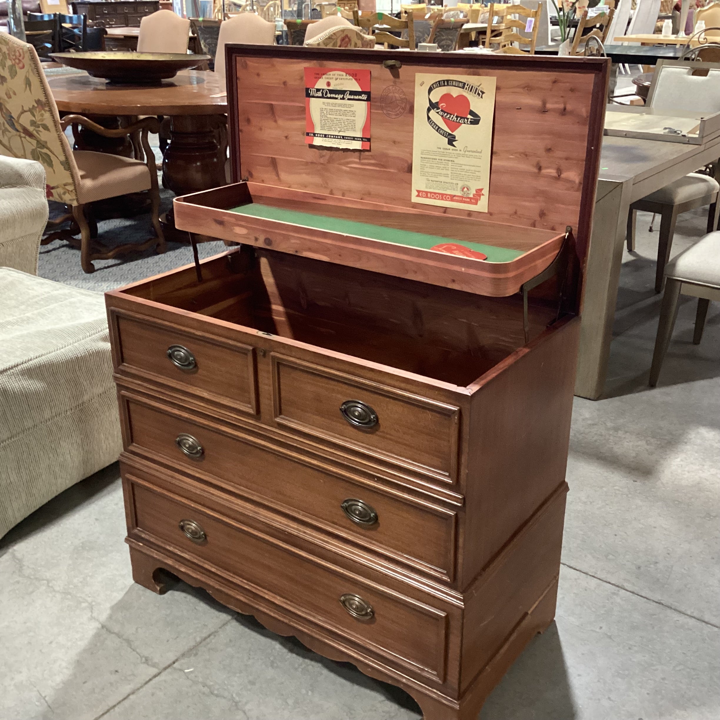Vintage Ed Roos Sweetheart Cedar Chest Trunk 35.5"x 18.5"x 30.5