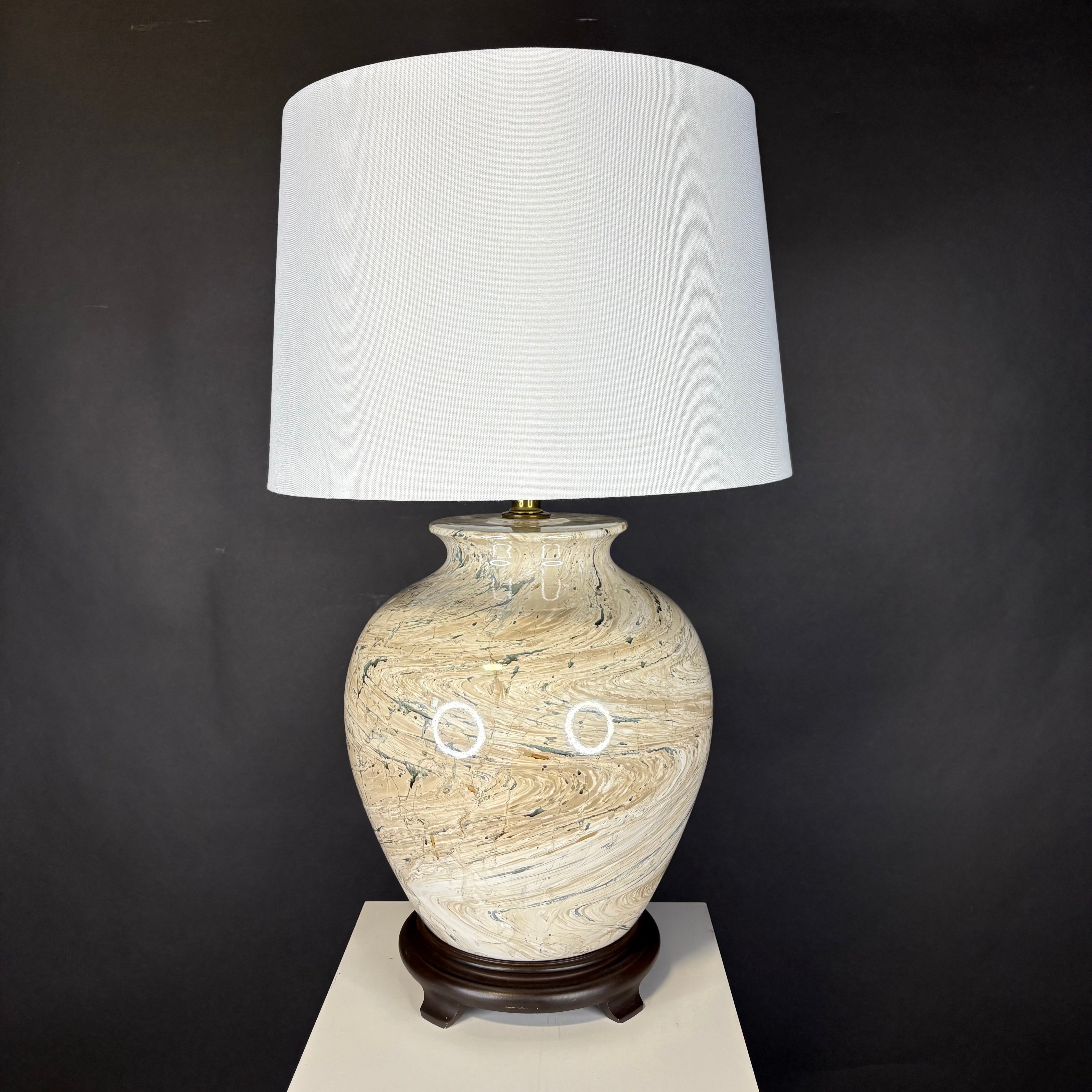 Modern Earth-tone Faux Marble with Shade Table Lamp 15” Diameter @ Shade x 26”