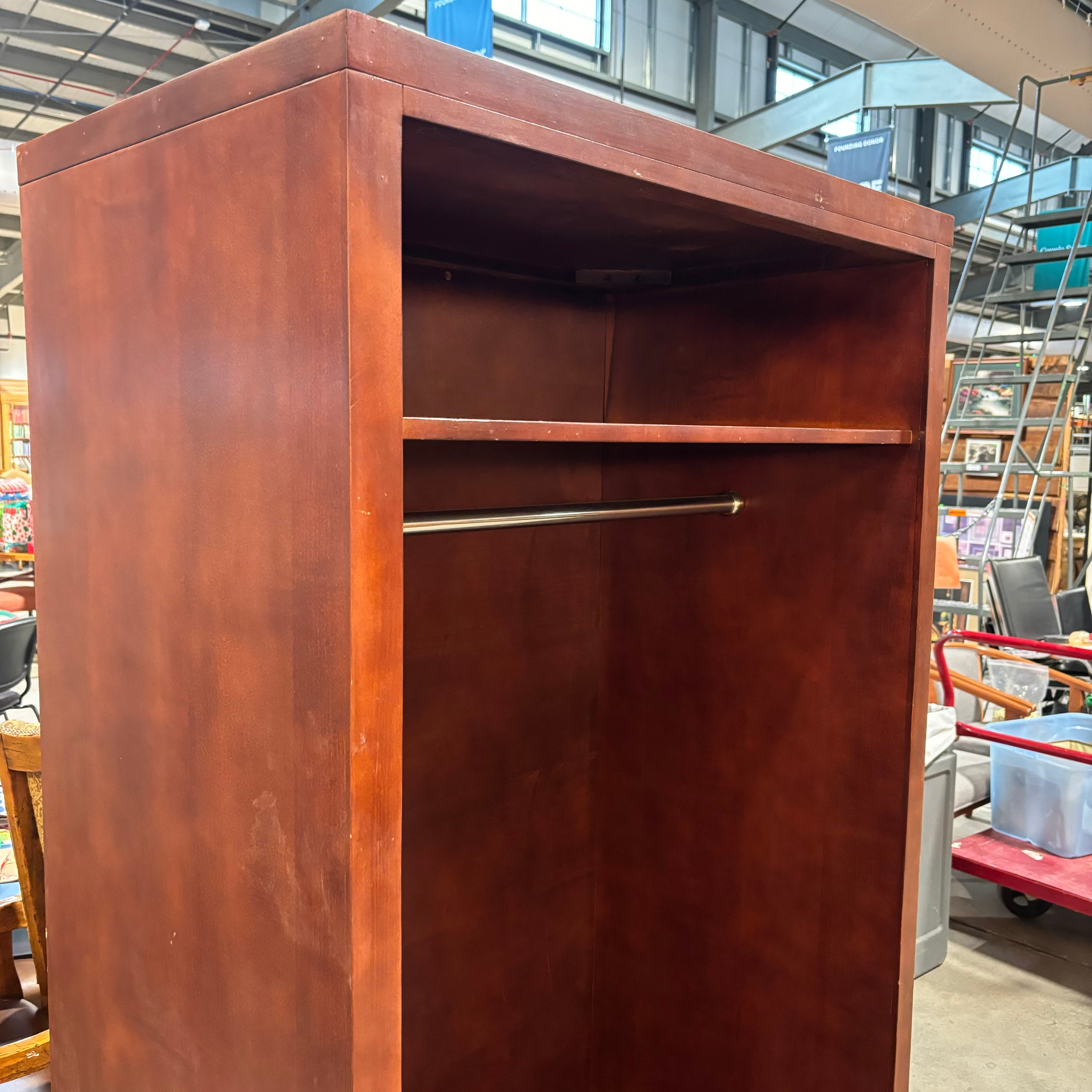 Reddish Brown Finish Solid Wood with Wardrobe Shelves 36"x 22"x 76"