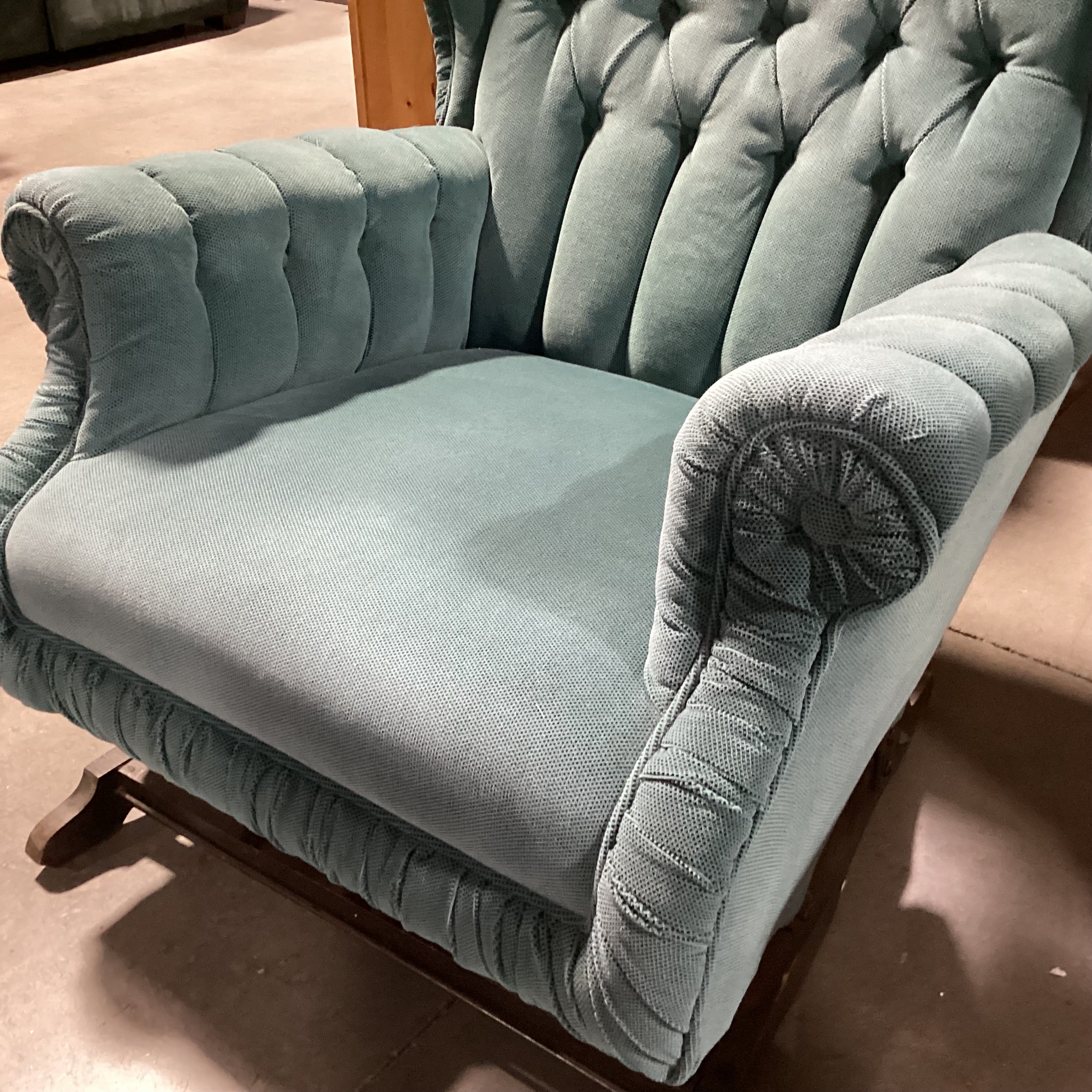 Vintage Antique Teal Tufted Winged with Ottoman Rocker Chair 34"x 36"x 39"
