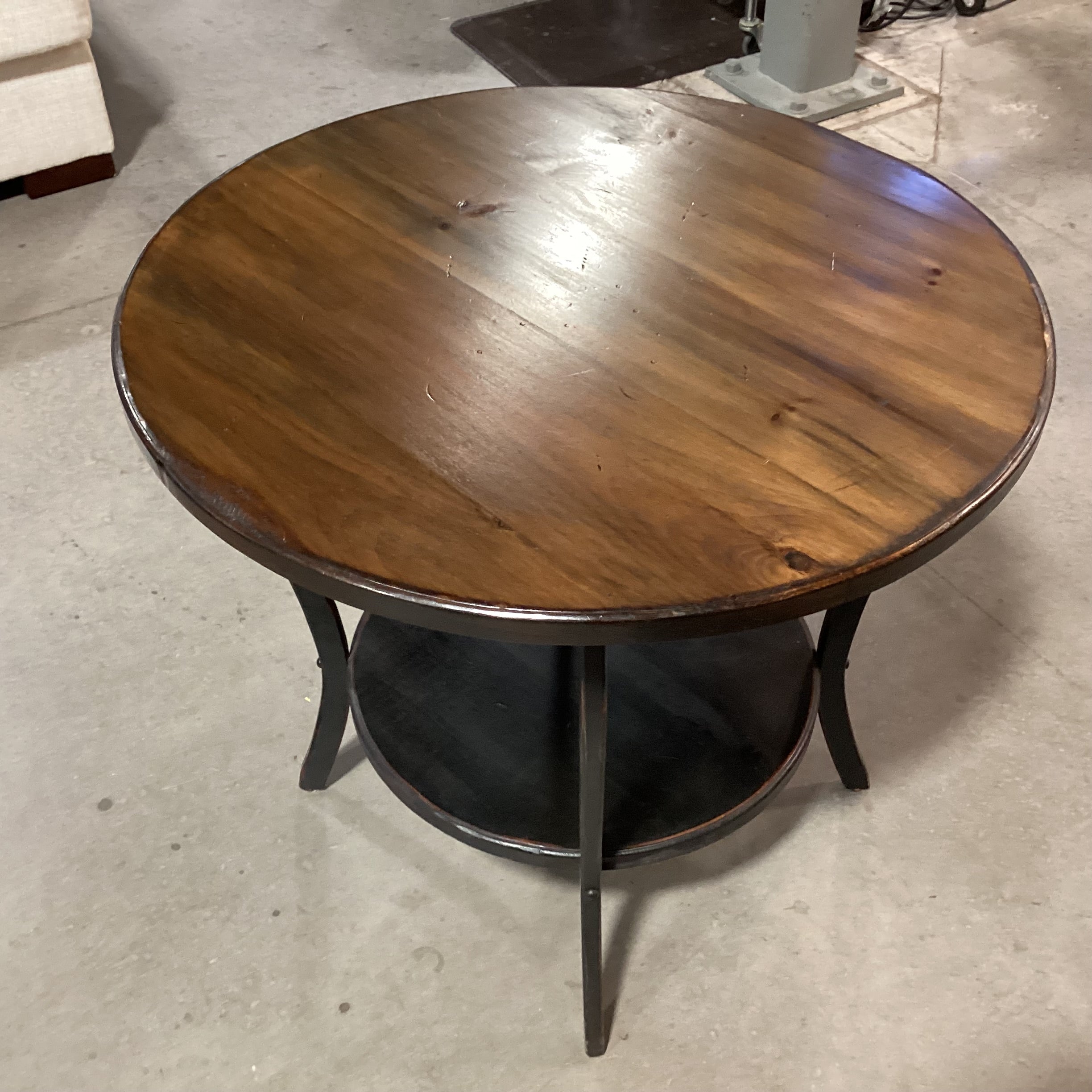 2 Tone Finish Carved Wood 2 Tiered Round Accent Table 30" Diameter x 28"