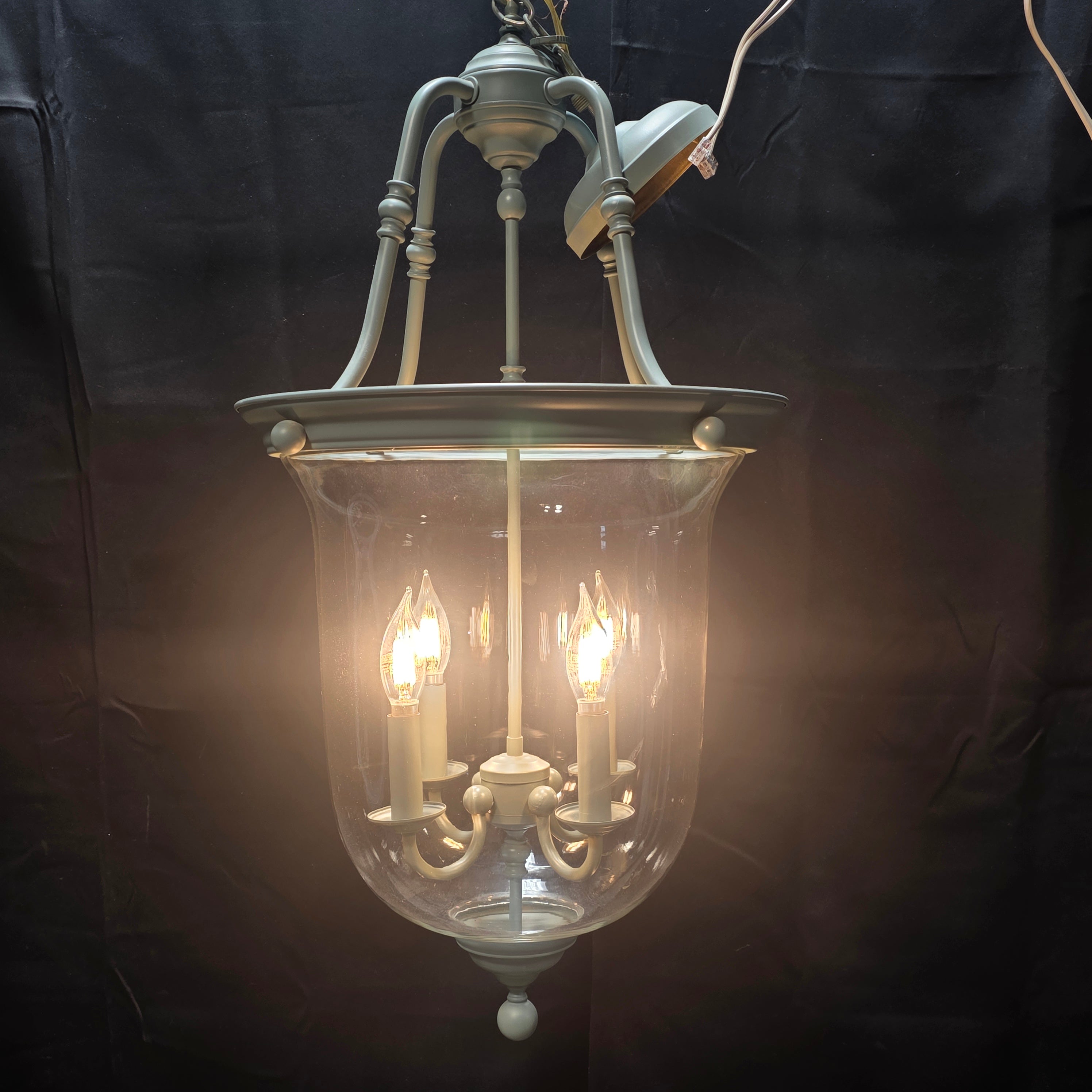 Four Light Vintage Blue Gray Bell Chandelier 16"x35"