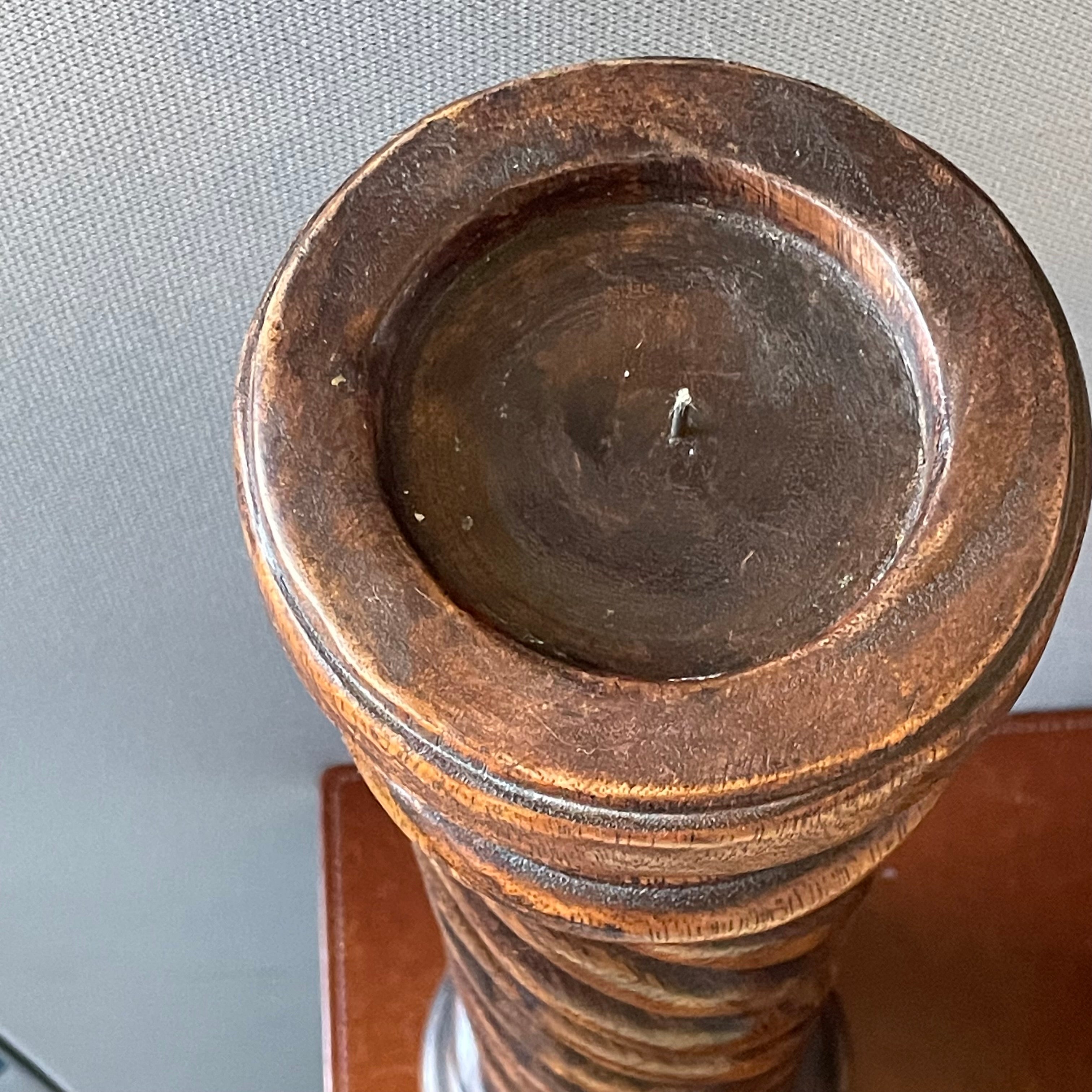 Set of 3 Vintage Wood Carved Barley Twist Candle Holders, 22",18,"x 14"