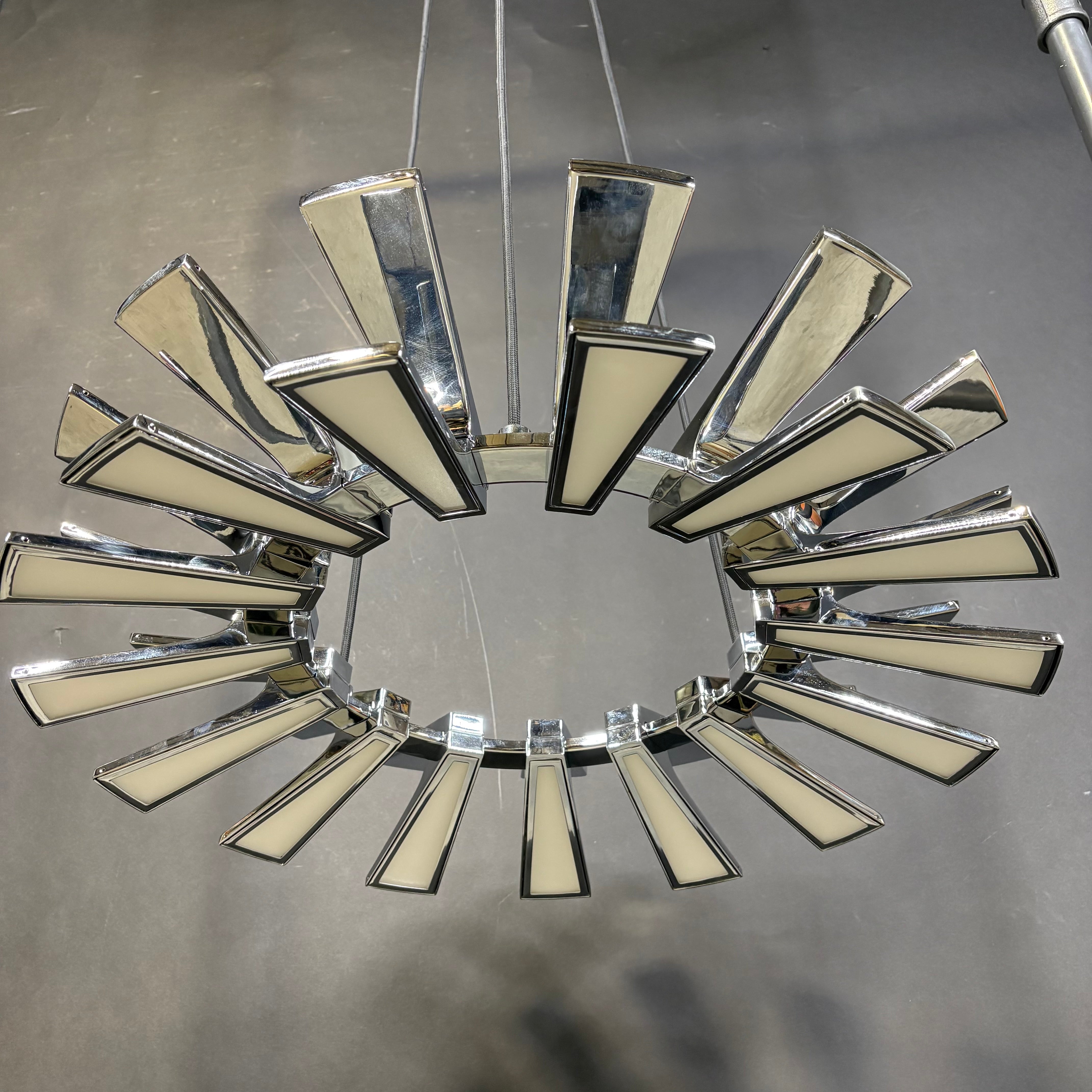 Blackjack Lighting Wedge 24 Light LED Chrome Suspension Chandelier 26” Diameter x 45”