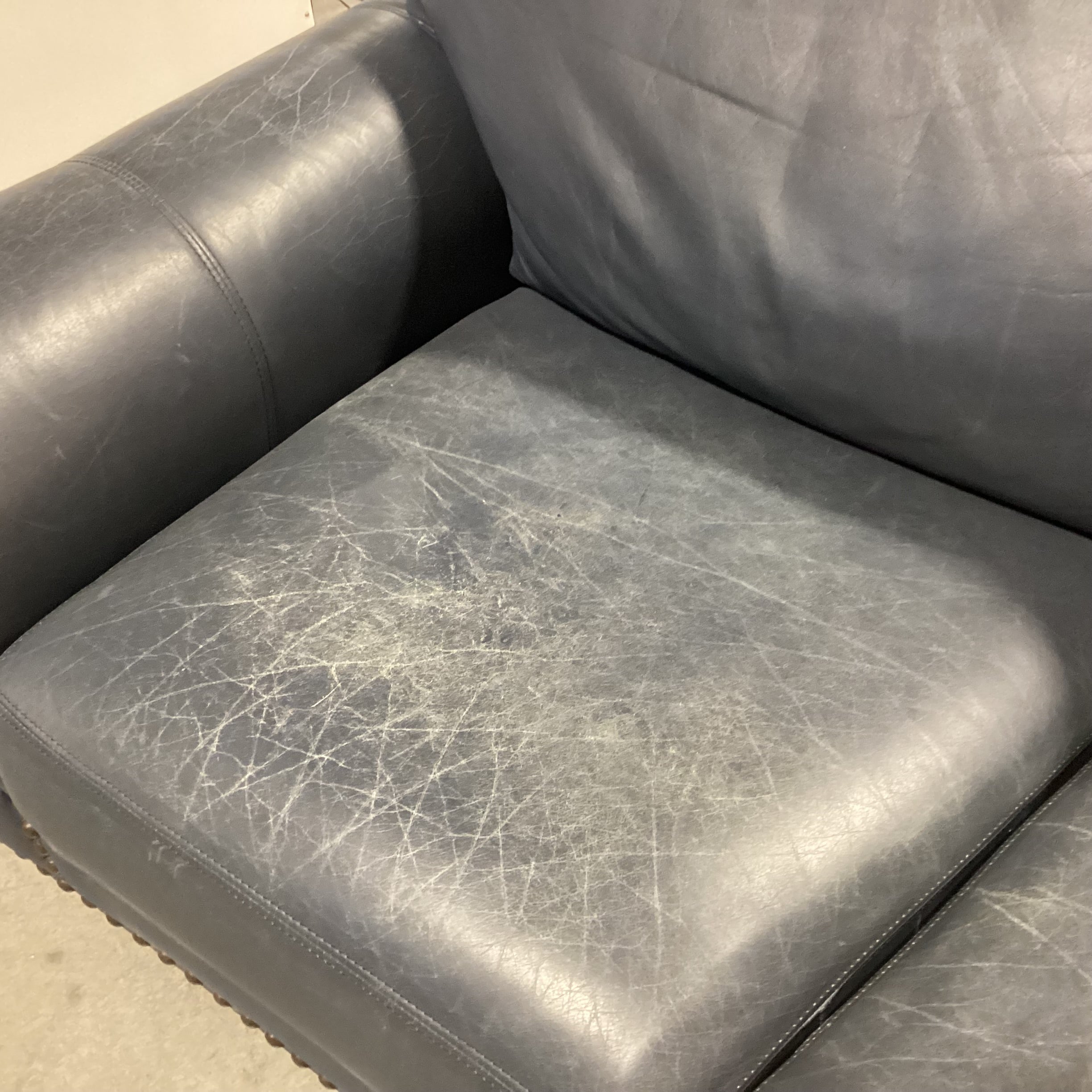 Creative Leather Furniture HighPoint Collection Angled Navy Leather Nailhead Sofa 120"x 54"x 36"