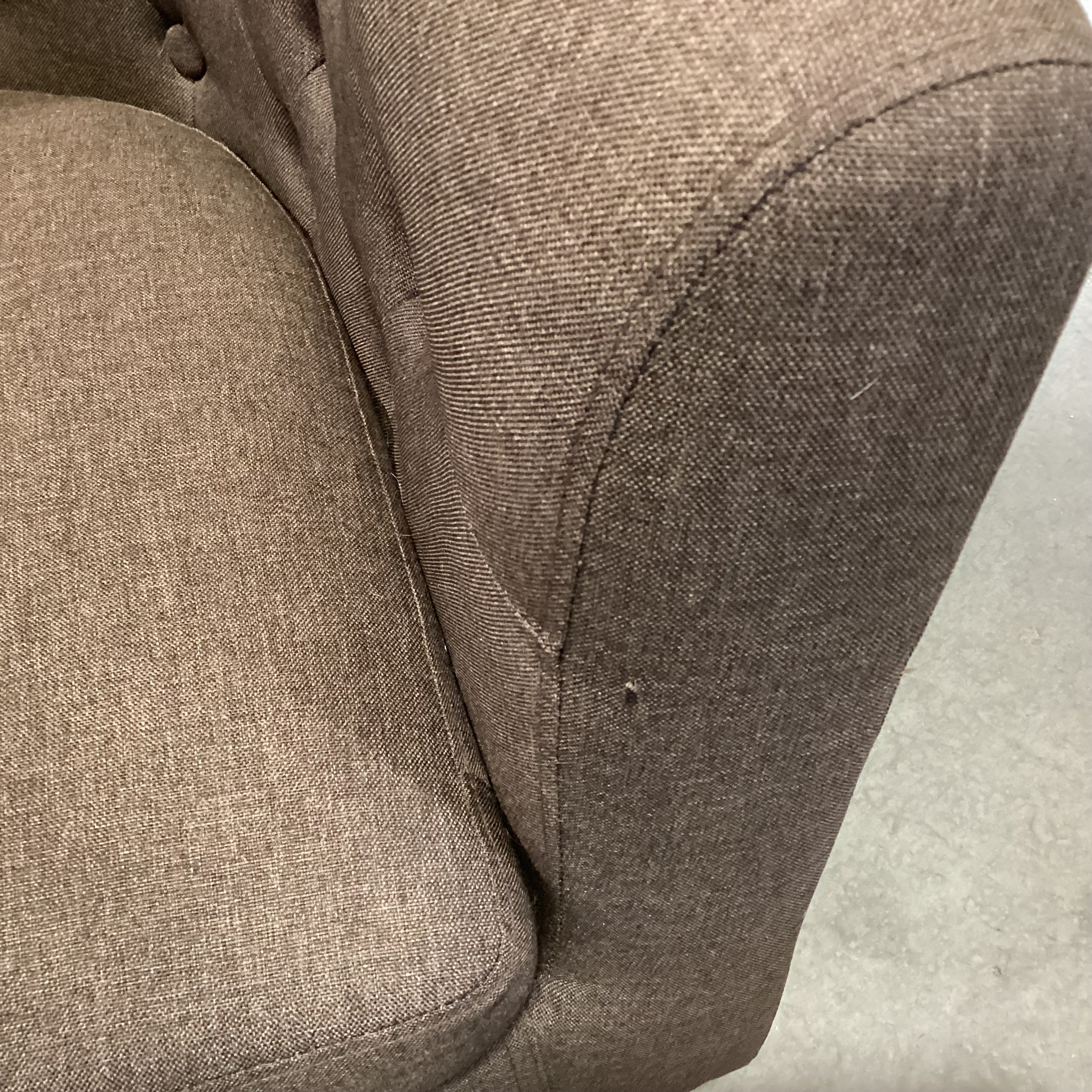Brown Linen Button Tufted Barrel Chair 30"x 28"x 30"
