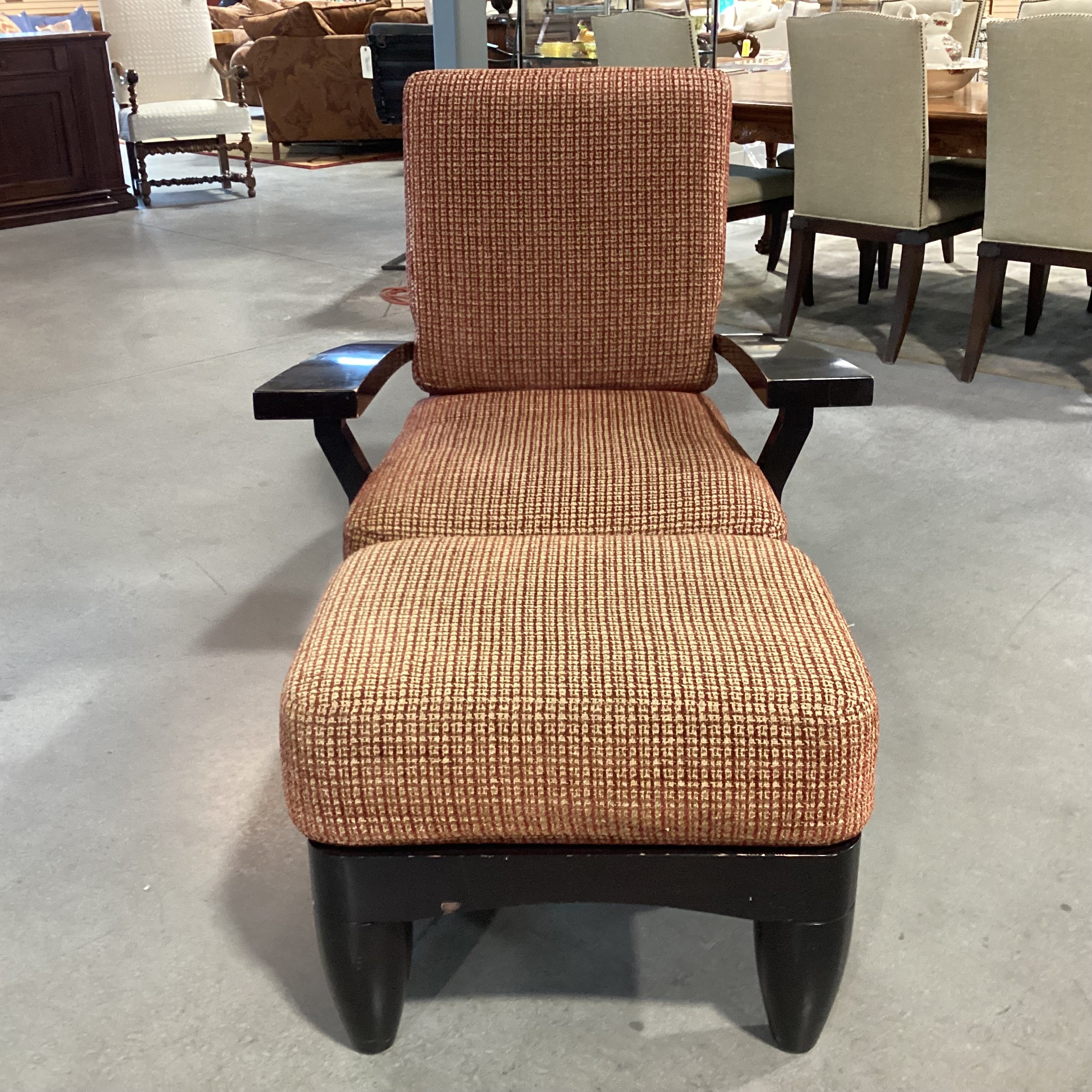 Dark Finish Wood & Gold Red Woven with Ottoman Chair 36"x 38"x 37"