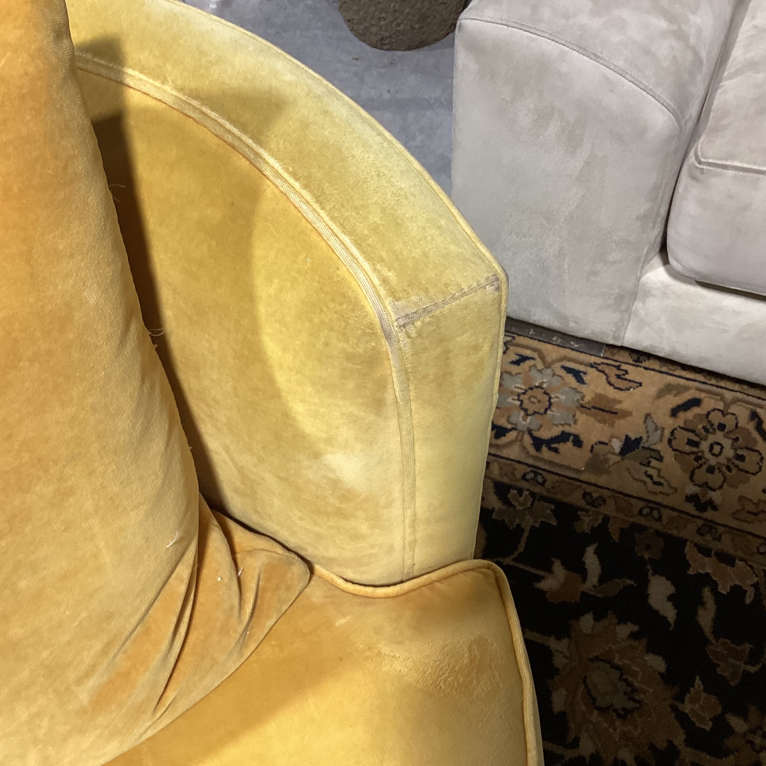 Room & Board Gold Velvet with Accent Pillow Swivel Barrel Chair 32"x 30"x 30"
