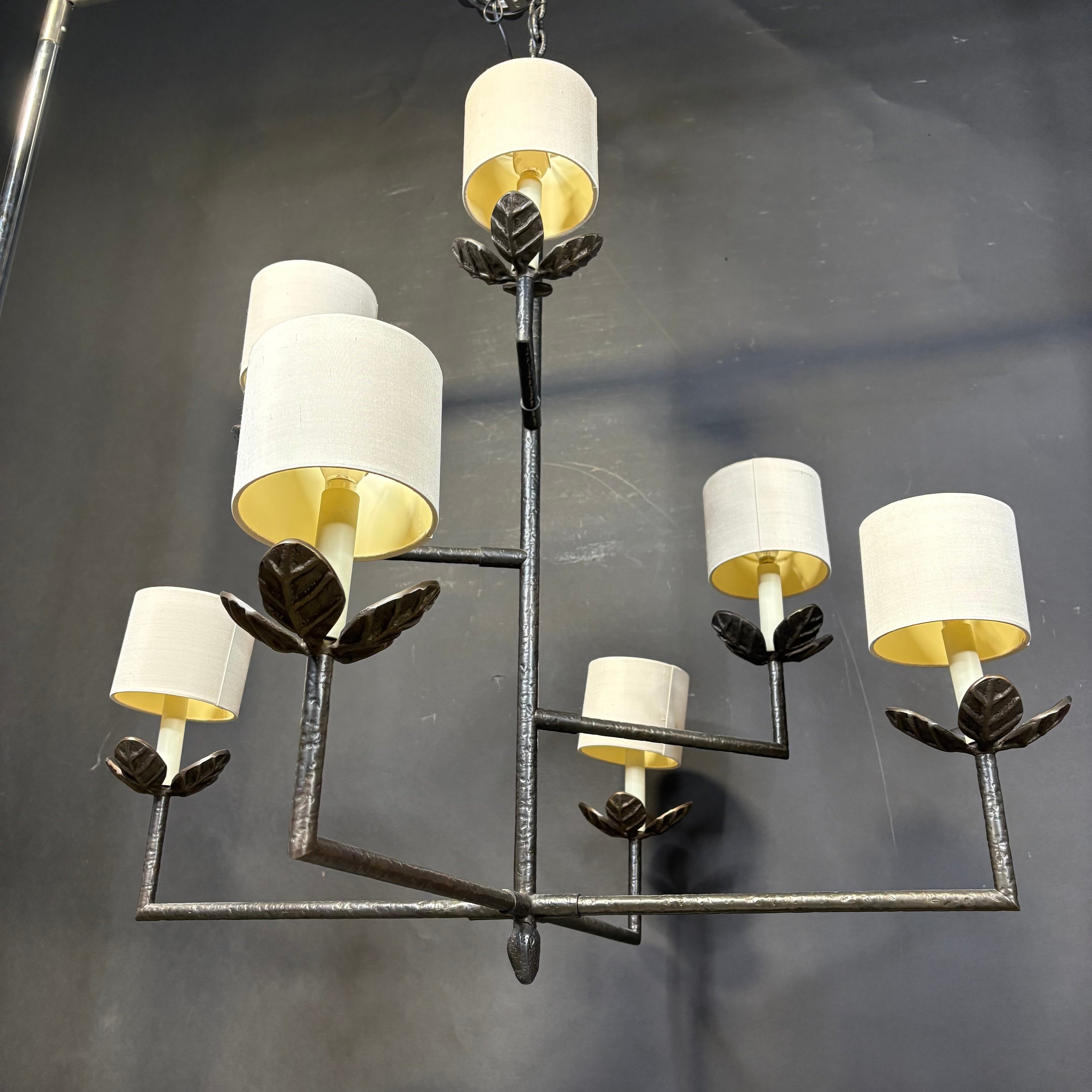 Vaughan Designs Colombier 7-Light Bronze Leaf Candelabra with Shades Chandelier 36” Diameter x 36”