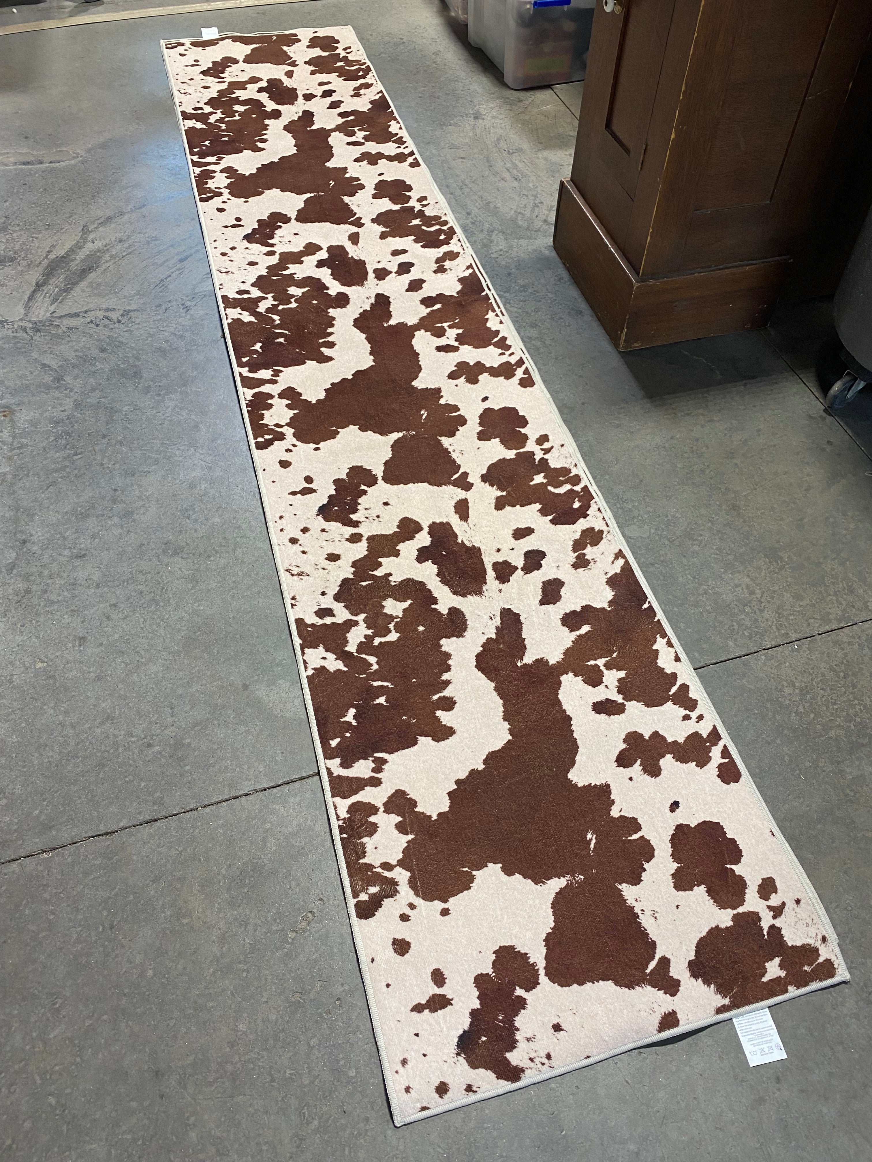 Washable Modern Farmhouse Cow Print Brown Runner Rug 24"x 120"
