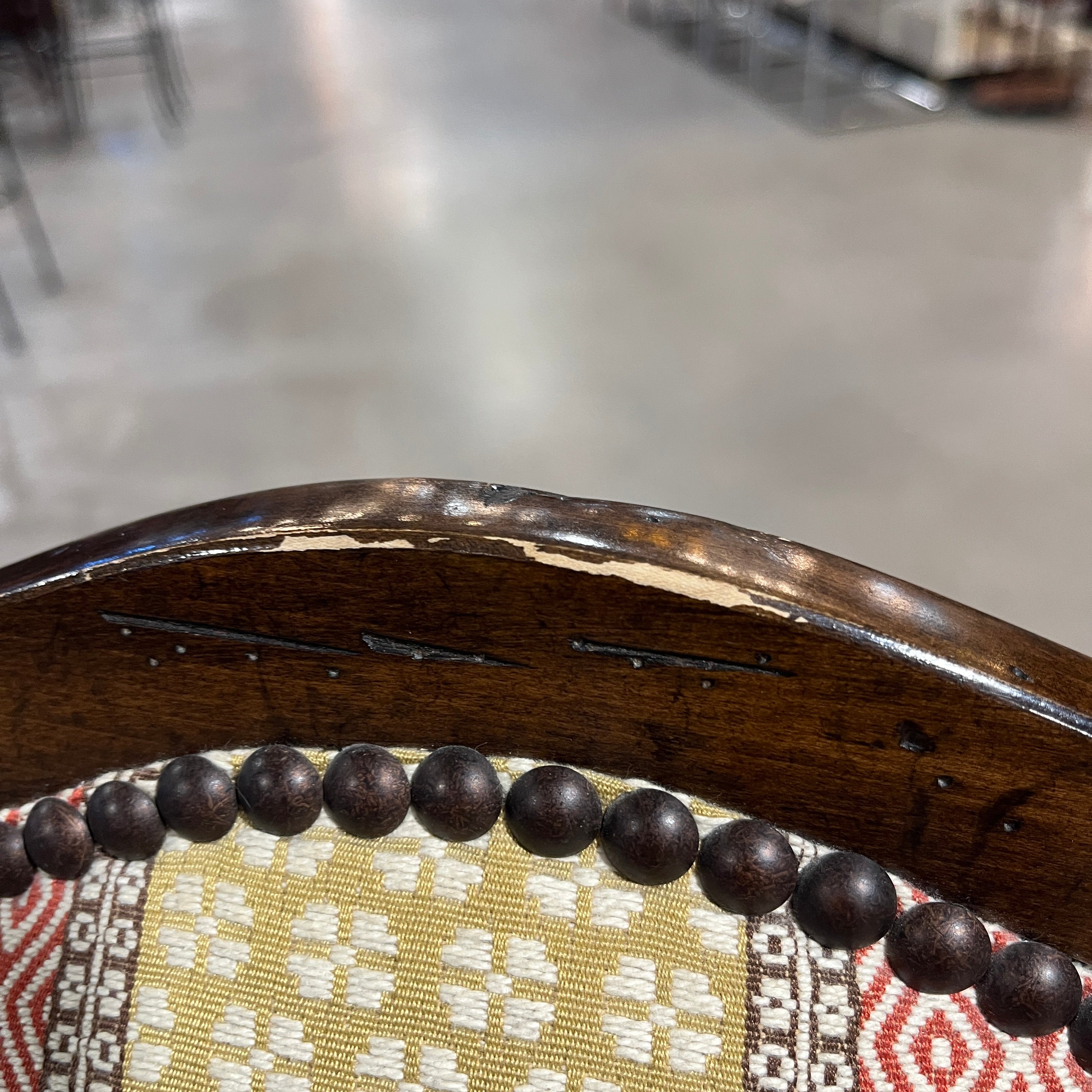 Carved Wood Sage and Burnt Orange Nailhead Chair 20"x 20"x 44"